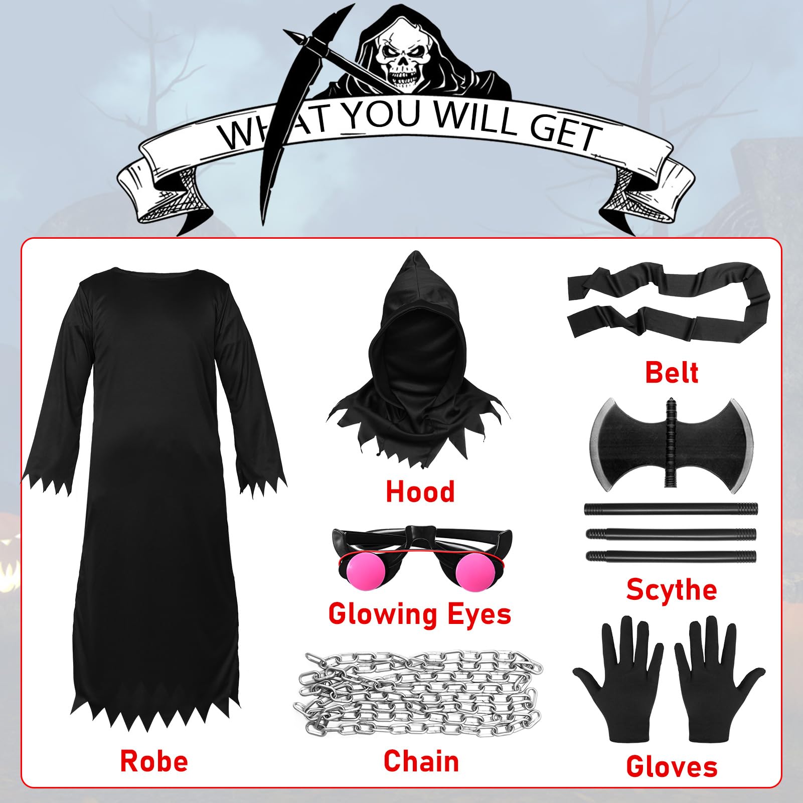 Harsever Kids Grim Reaper Costume Halloween Fancy Dress Costumes Boys Halloween Reaper Costume Set including Hood - Image 2