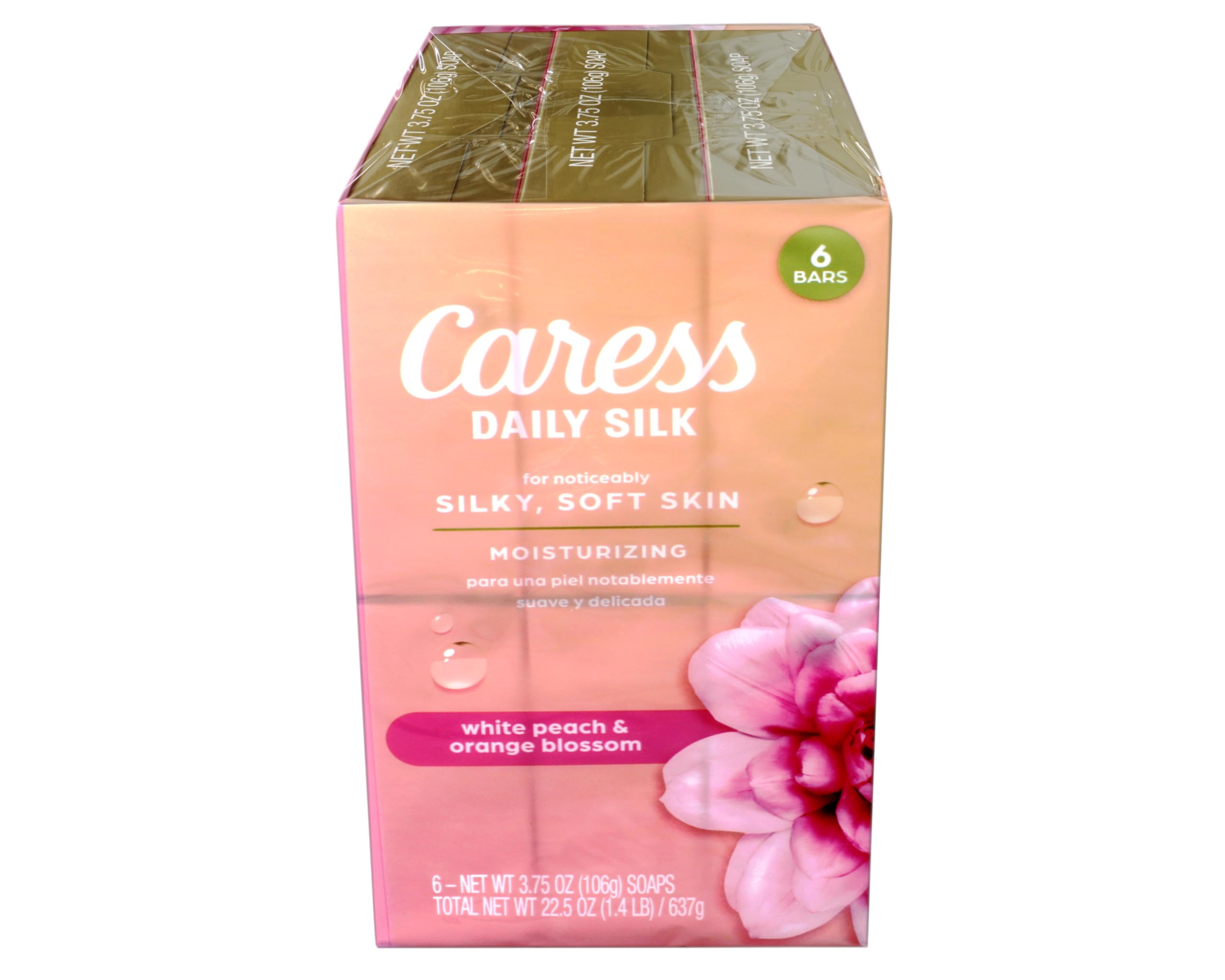 Caress Daily Silk Moisturizing Soap White Peach & Orange Blossom, 6 Bars, 3 Pack