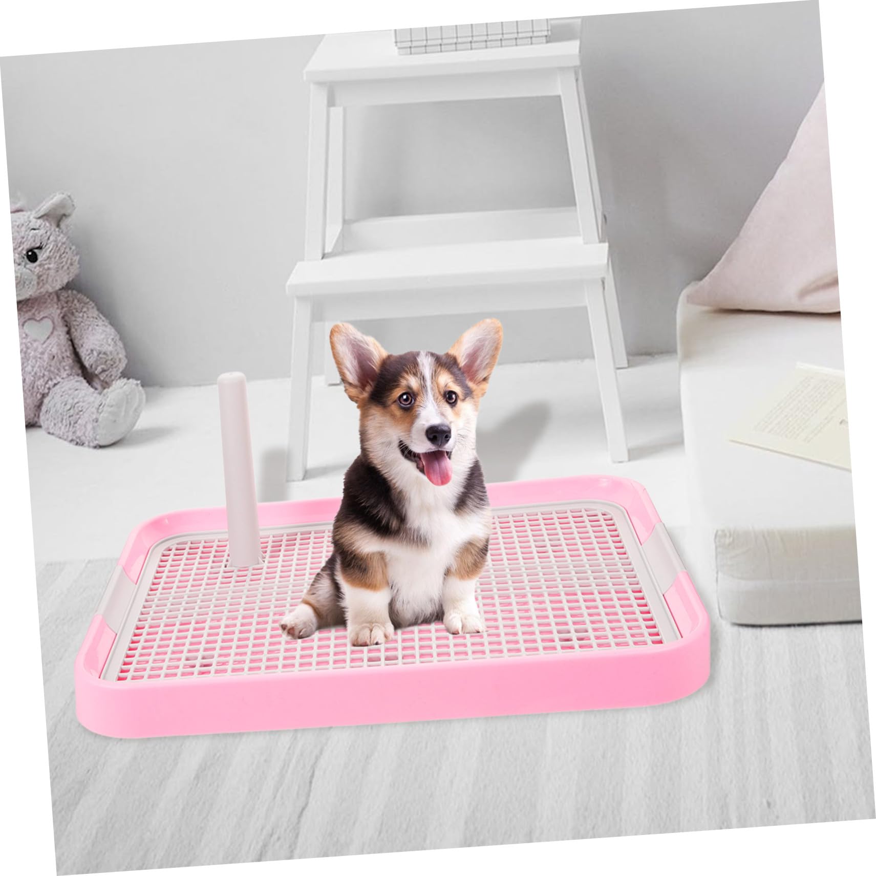 DOITOOL Toilette per Cani con Colonna Ergonomica e Antiscivolo Vasino Addestramento Cucciolotti di Taglia Piccola e Media Igienico e Facile da Pulire Rosa