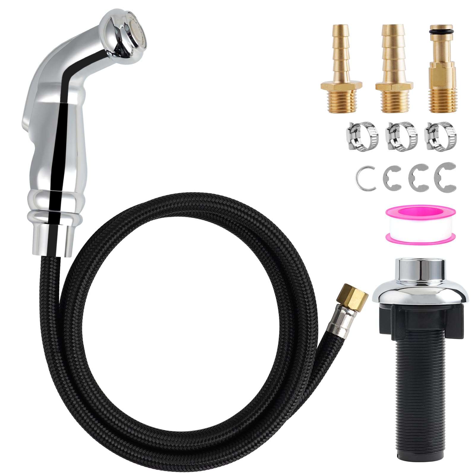 Universal Fit Kitchen Faucet Sprayer Attachment/Hose/Holder Set, Chrome