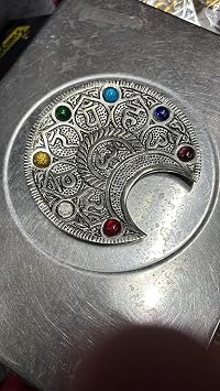 Metal Style Moon Shape Incense Holder Ash Catcher Agarbatti Holder with Seven Stone Design in Silver Finish - Pack of 1