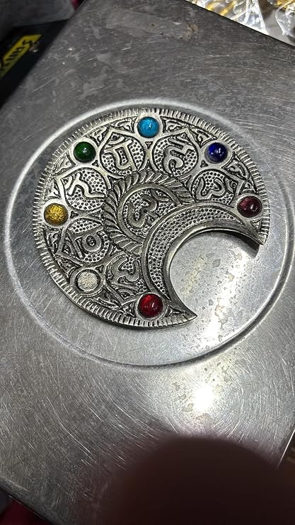 Metal Style Moon Shape Incense Holder Ash Catcher Agarbatti Holder with Seven Stone Design in Silver Finish - Pack of 1