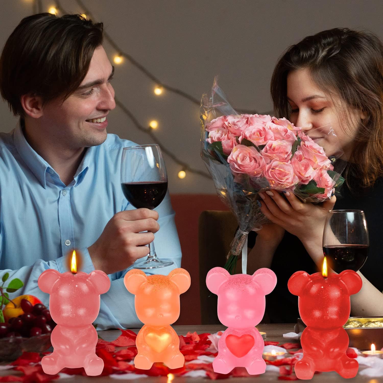 3D Bear Silicone Mold, 2 Pcs Bear Mold for Candle Making, Valentine's Day Handmade Candle Making Mould, DIY Craft Resin Mold for Fondant Cake, Aromatherapy Candle, Chocolate, Soap, Candy