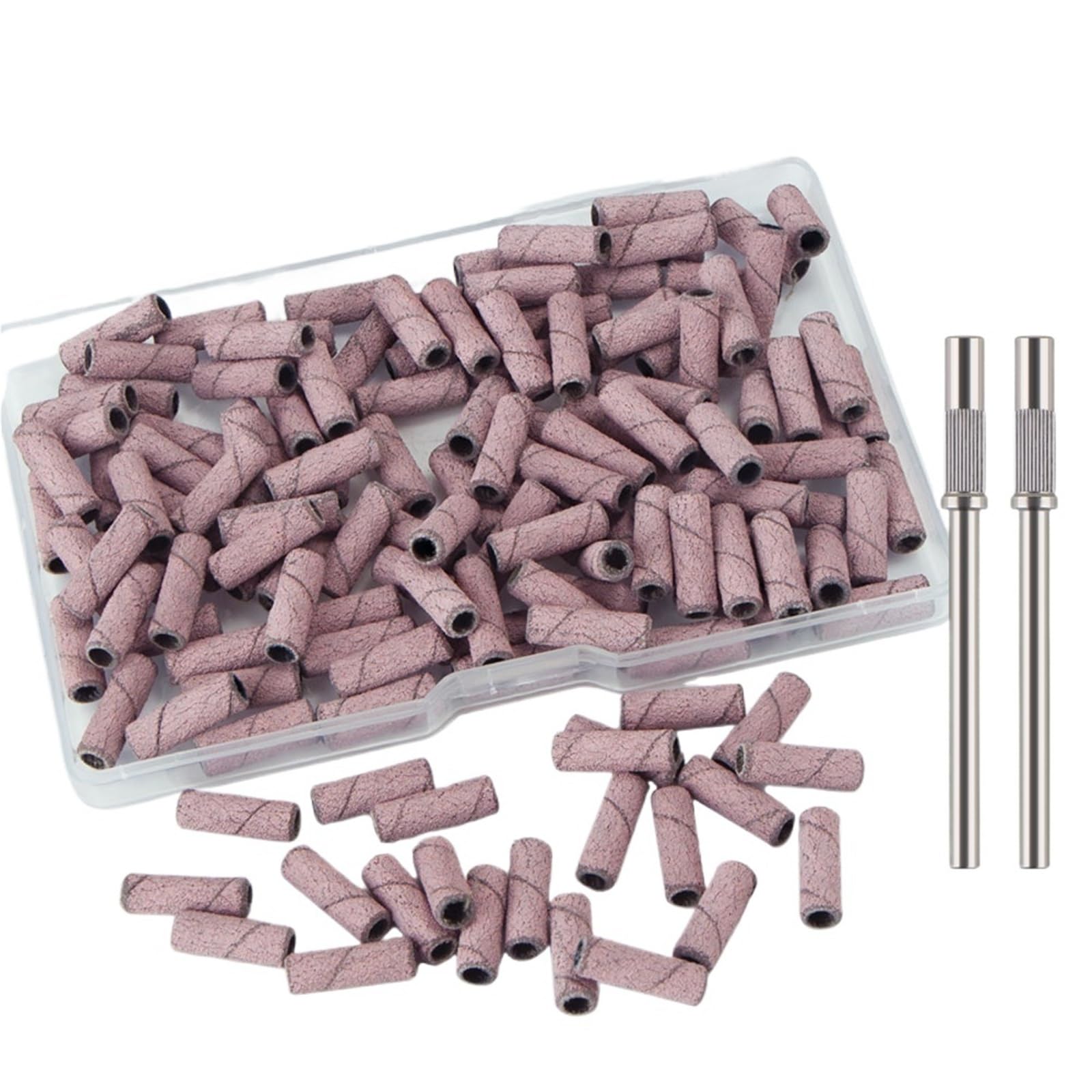 100 Uds for taladro de uñas con 2 uds juego de brocas de mandril 3,1mm Mini brocas pequeñas for uñas de Gel(180grit pink)