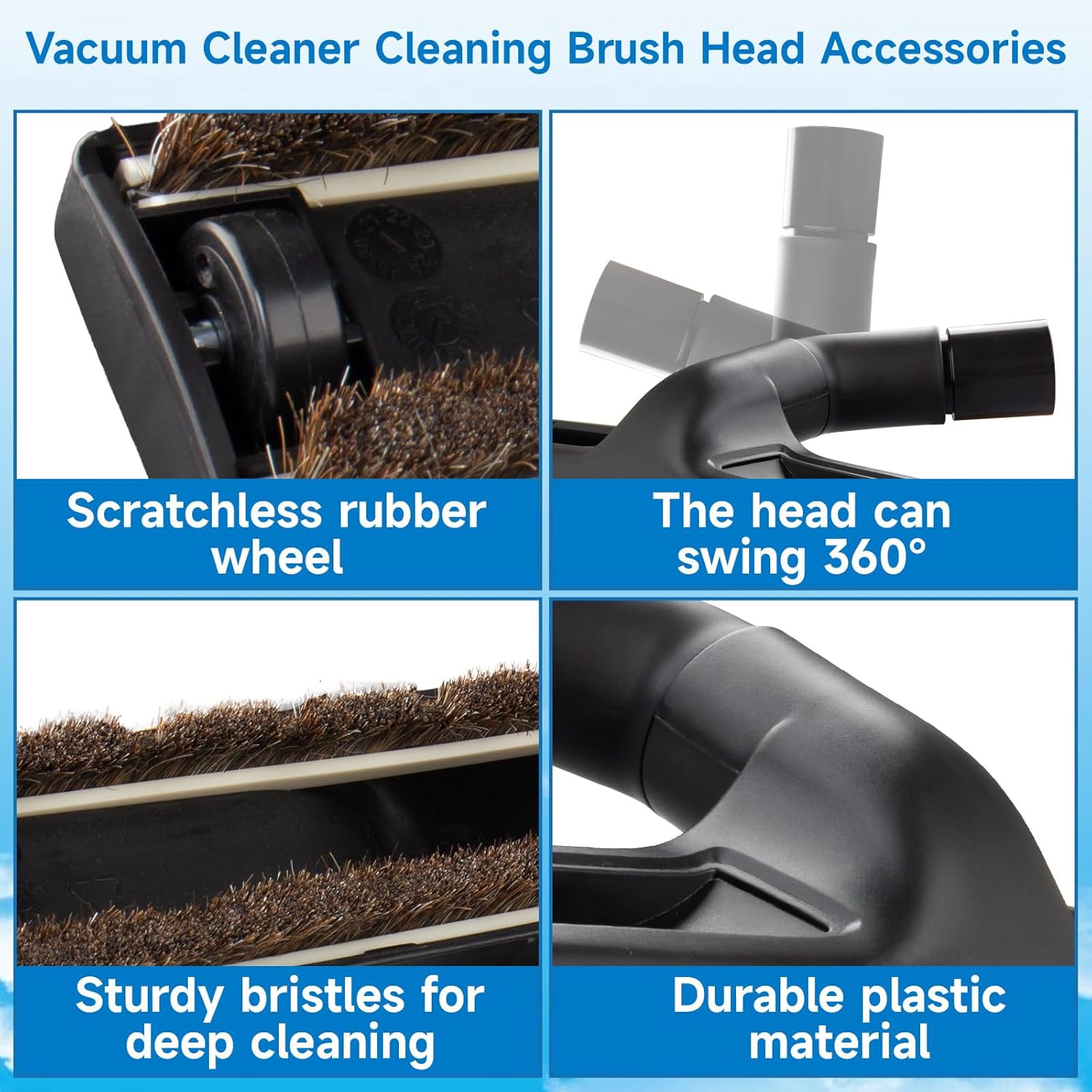 Upgraded Universal 1 1/4 inch(32mm) Vacuum attachments & brushes for Shark Vacuum brush - 360° Swivel 12” Wide Hardwood Brush & Adapter Vacuum Floor Brush with Horse Hair Attachments for Shark Vacuums