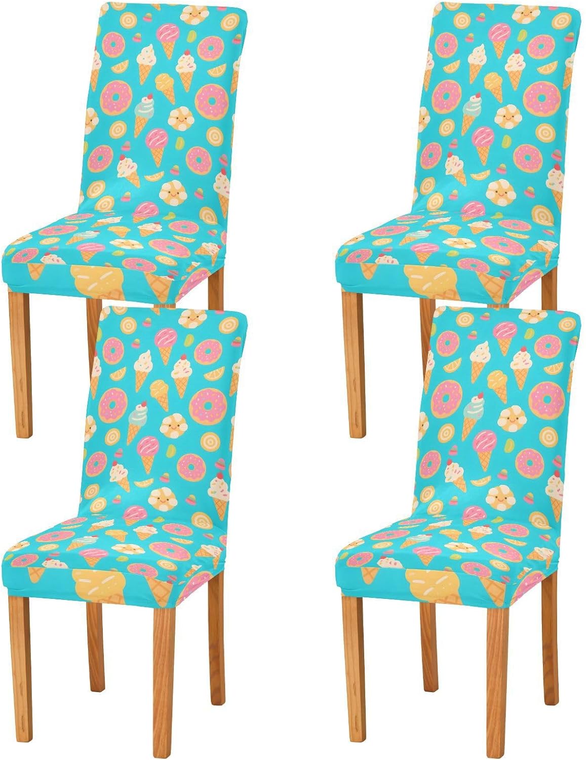 ALAZA Chair Covers for Dining Room, Ice Cream Donuts Pattern Stretch Chair Cover Sets Chair Protector Removable Washable for Ktichen Restaurant Hotel