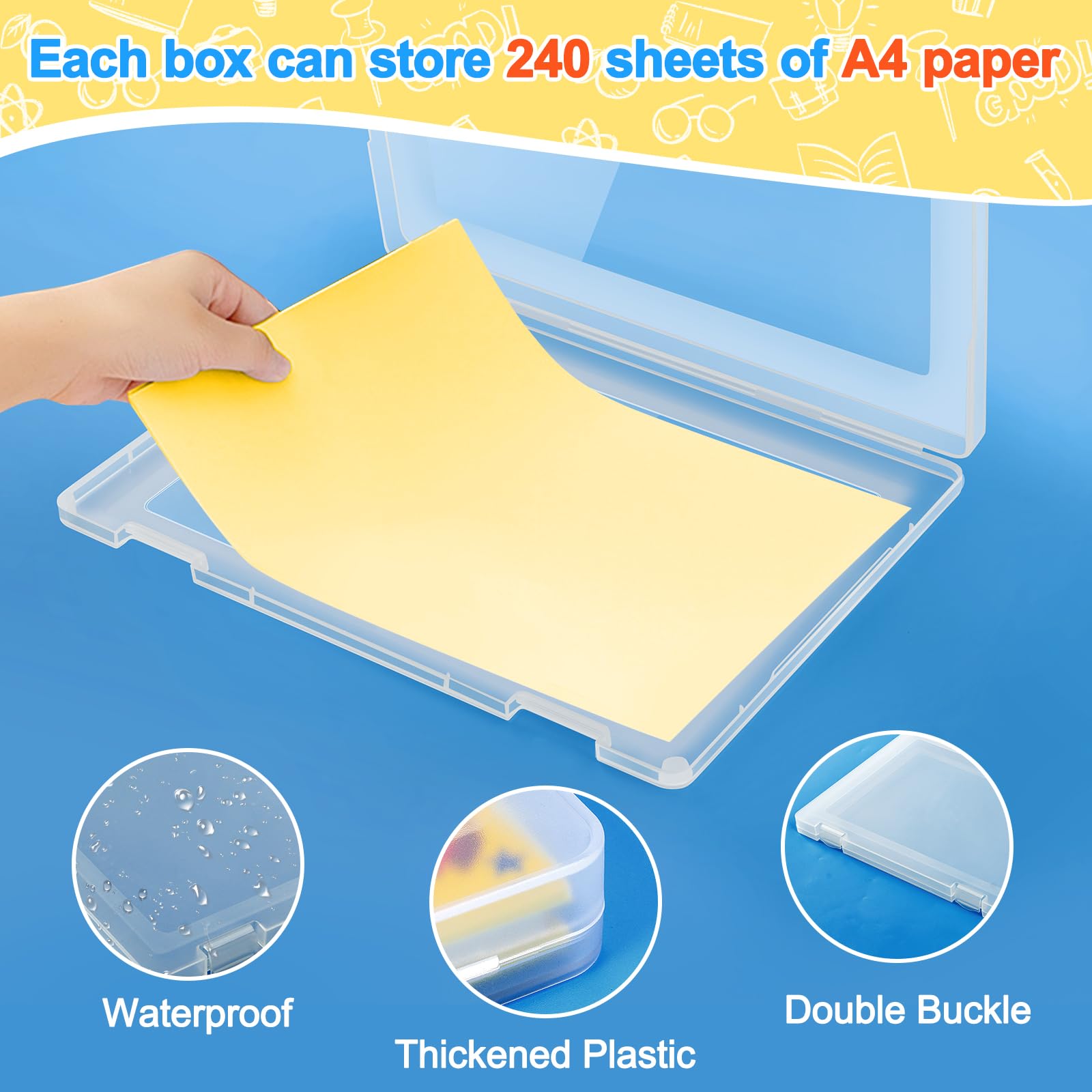 Paquete de 4 cajas de archivos A4, organizador de papel, estuche transparente para proyectos de documentos, caja de almacenamiento de papel de plástico, protector de archivos para revistas