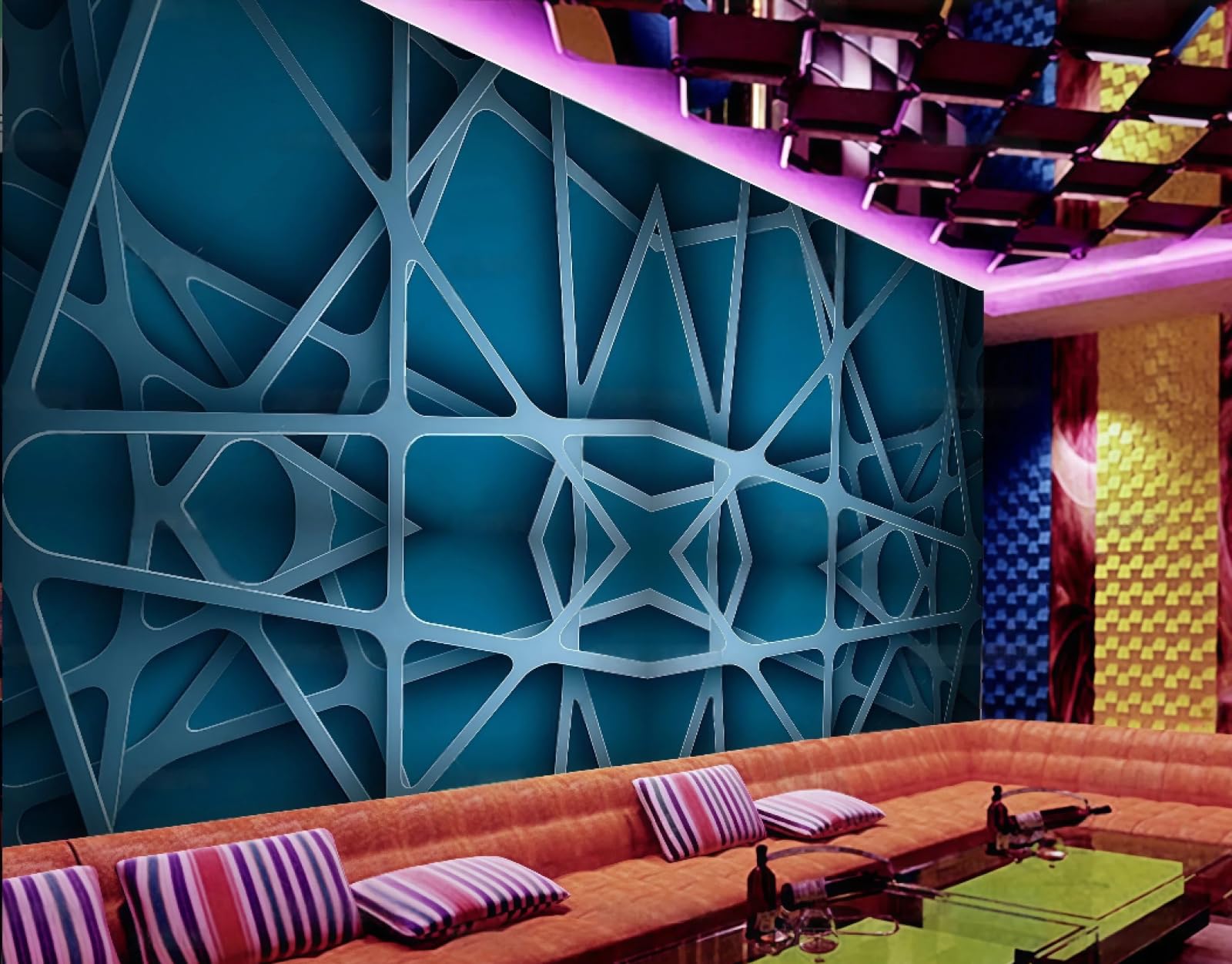 Rskjdghshd 3D Wallpaper Fashion Blue Geometric Space Art Theme Nightclub Bar Western Restaurant Background Wall Mural Afternoon Tea Coffee Shop Wallpaper,,250X175cm