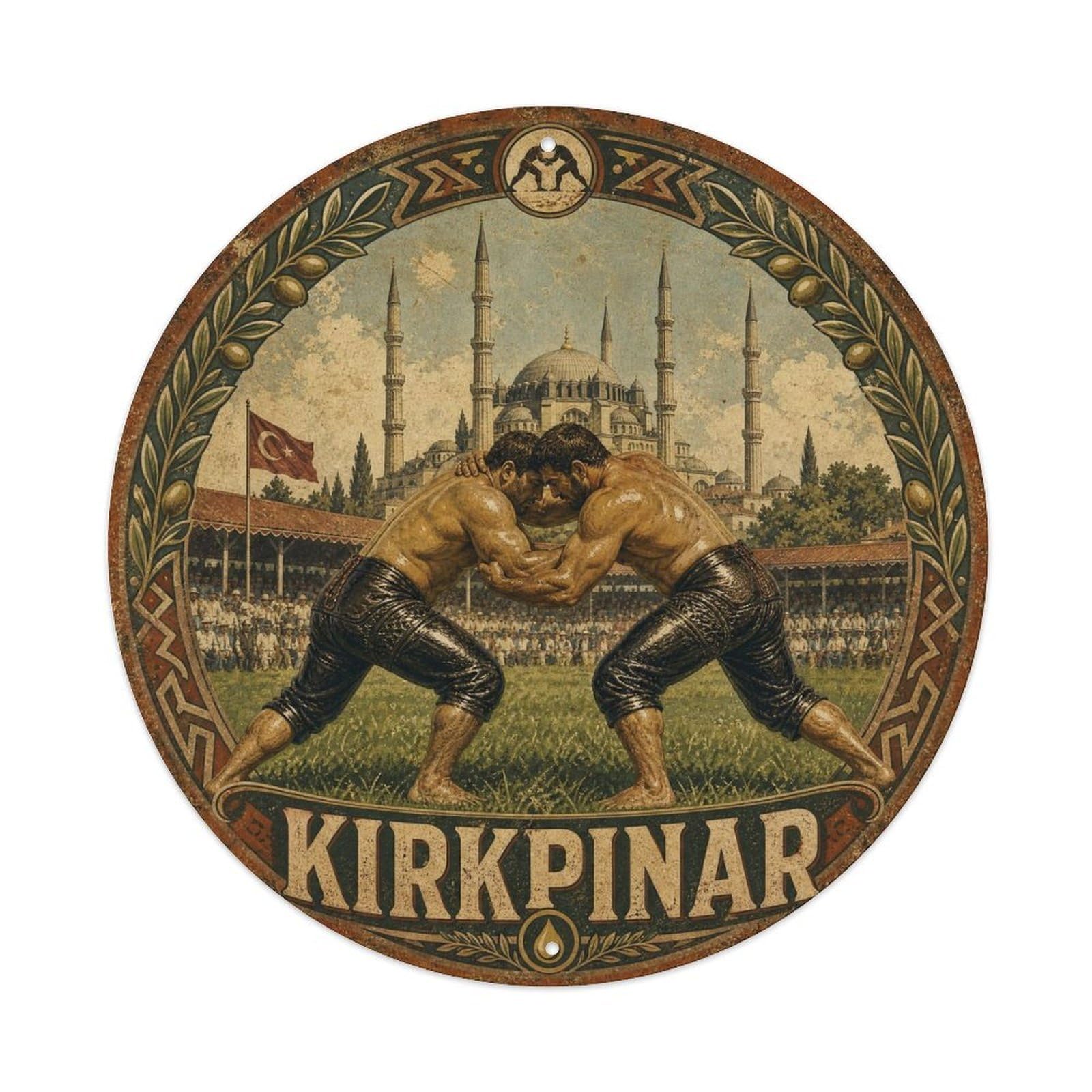 Kirkpinar Wrestling Anatolian Travel Classic Rustic Metal Tin Sign