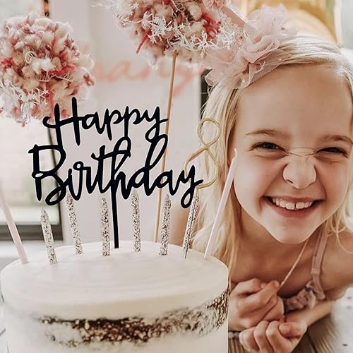 Miniatura 6 de Decoración de pastel de feliz cumpleaños, 20 piezas de acrílico negro para decoración de cupcakes para niños, niñas, mujeres, hombres, suministros