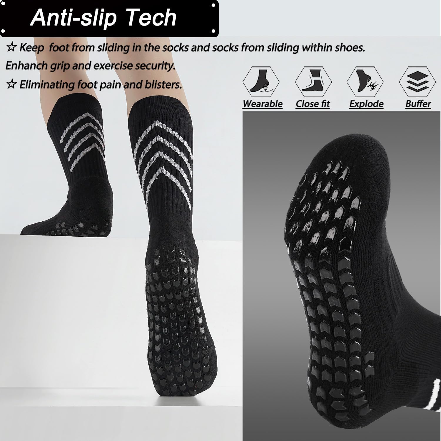 4-Pair 75% Cotton Grip Soccer Scoks Kids Youth Toddler Non-slip Sports Sock Football Basketball Rugby Yoga Pilates