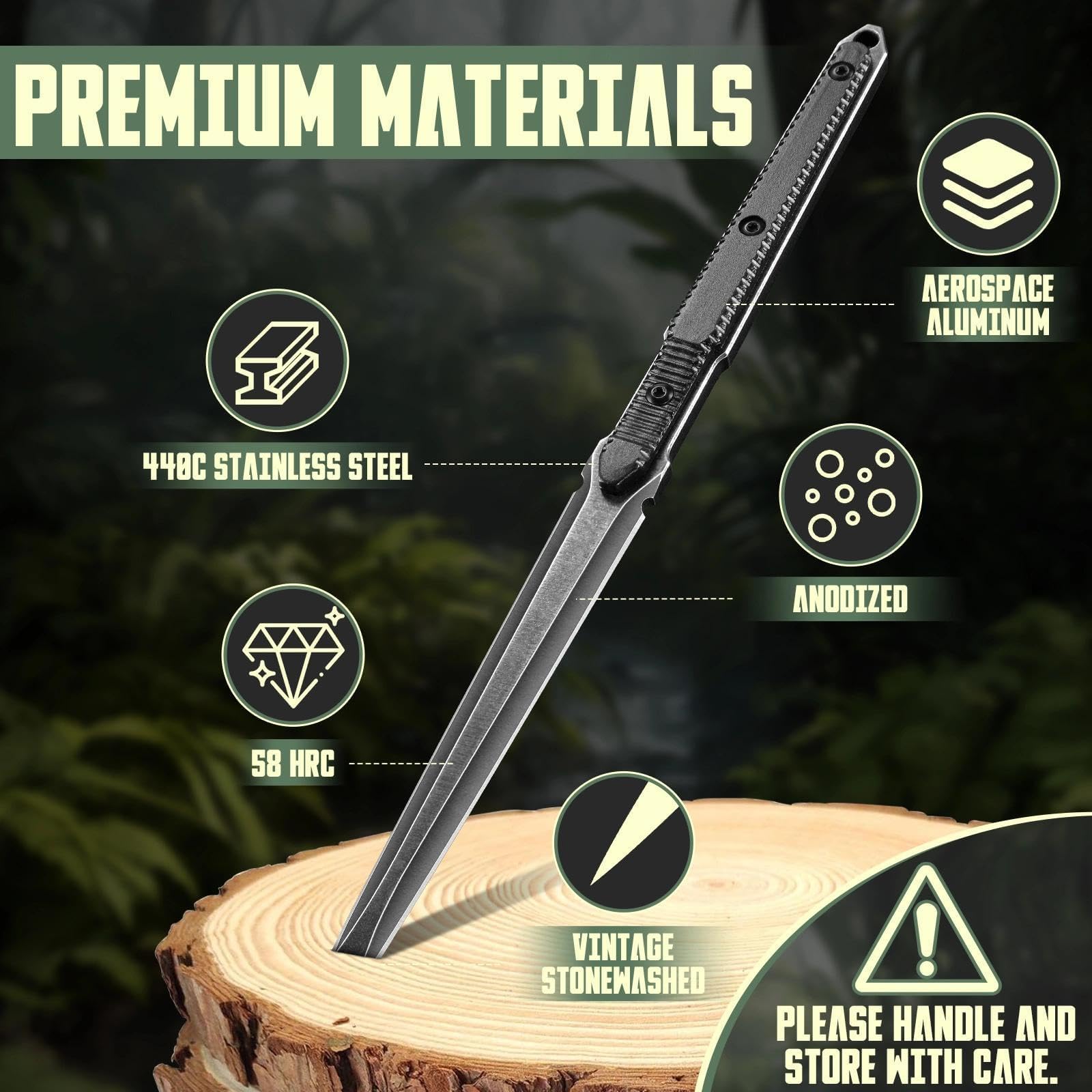 Freelander Outdoor Messer Feststehende Klinge mit Kydex Scheide, Survival Messer aus 440C Stahl, Full Tang Bushcraft Outdoormesser für Camping, Geschenk für Männer