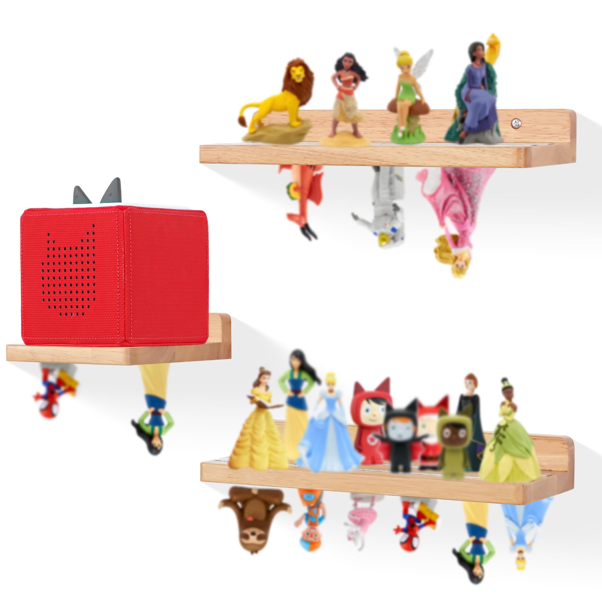 FURAOMEILI for Tonies Figures for Tonies Storage,for Toniebox Starter Shelf,Magnetic Wooden Floating Shelves Compatible with for Tonie Box Player Character for Children Room(Nature Wood)