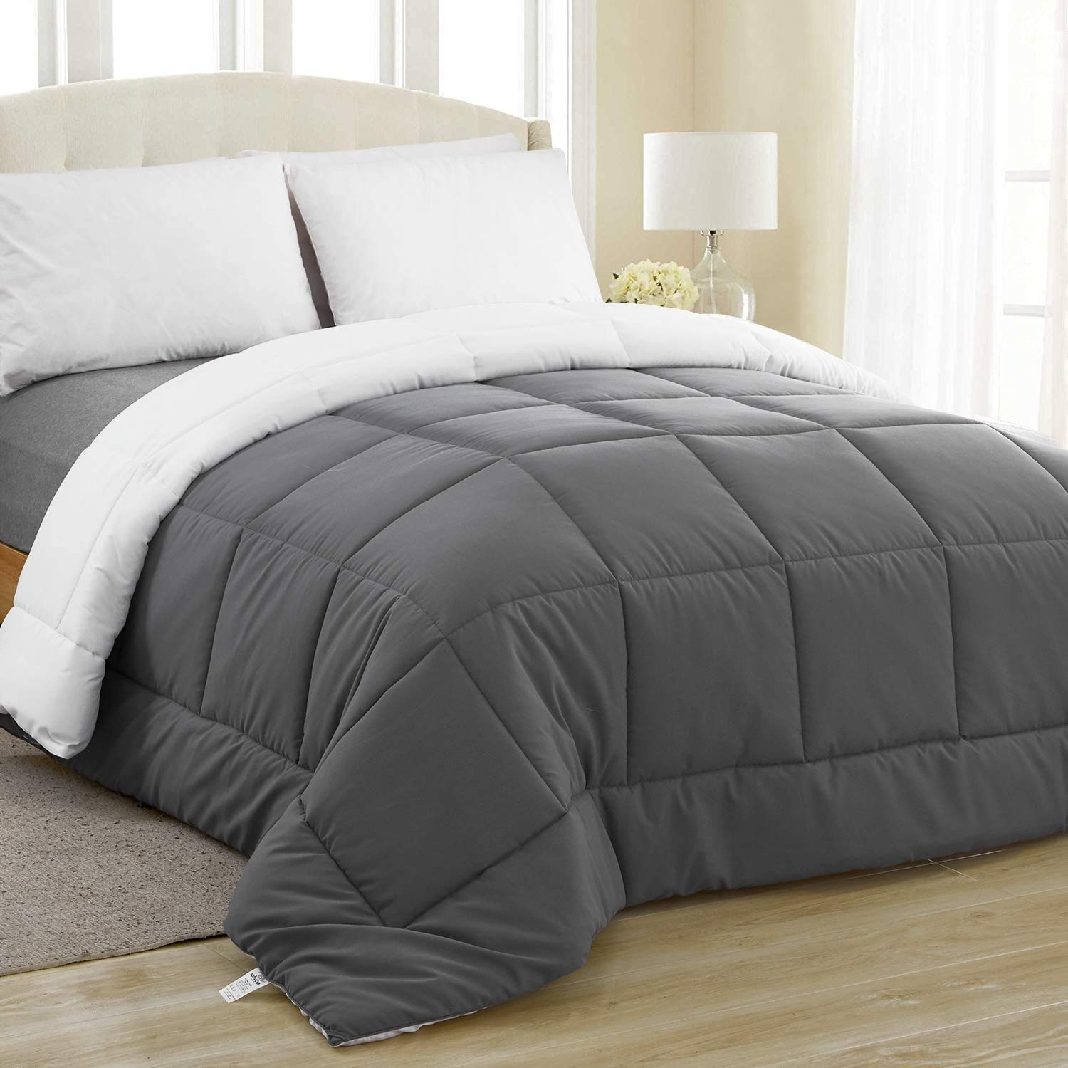 Linenovation All Season Microfiber - reversible Duvet/AC Comforter/Quilt - Grey White - Double Size 90 Inch x 100 Inch-image-19