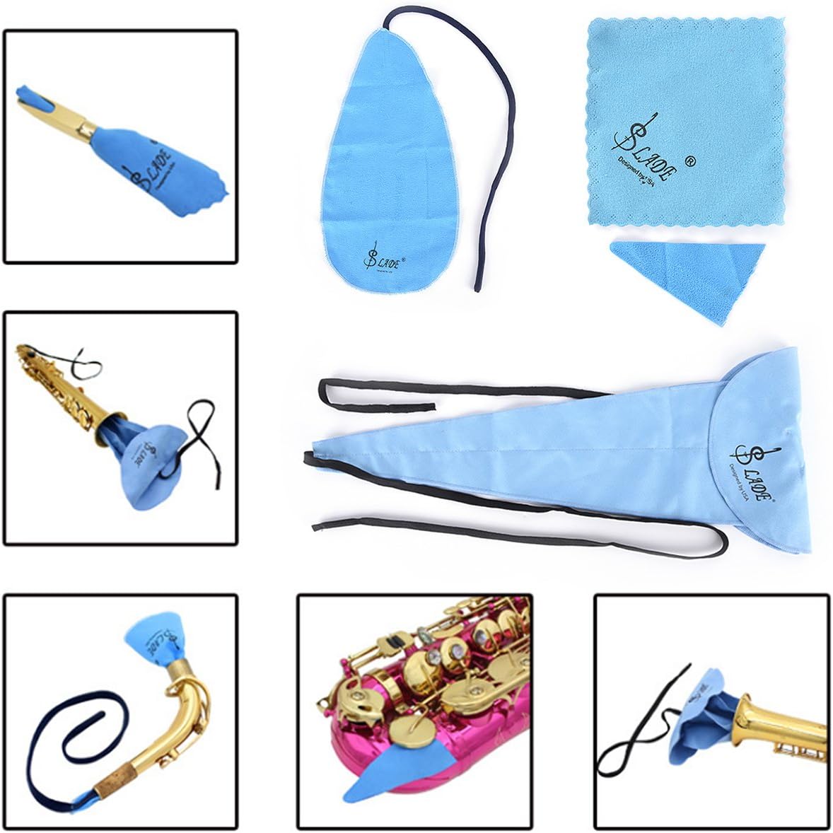 Buytra 9-in-1 Saxophone Cleaning Kit for Flute Instruments Includes Sax Swab, Cleaning Cloth, Mouthpiece Brush,Thumb Rest Cushion, Clarinet Screwdriver and Reed Case