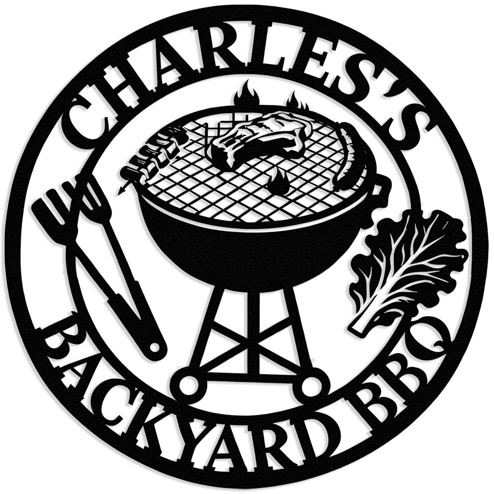 Personalized BBQ Grill Name Sign, Custom Metal Grill Sign for Outdoor Kitchen, Barbecue Theme Wall Art, Backyard BBQ Decor, Man Cave & Patio Grill Gifts for Dad, Barbecue Metal Plaque (BBQ-D)