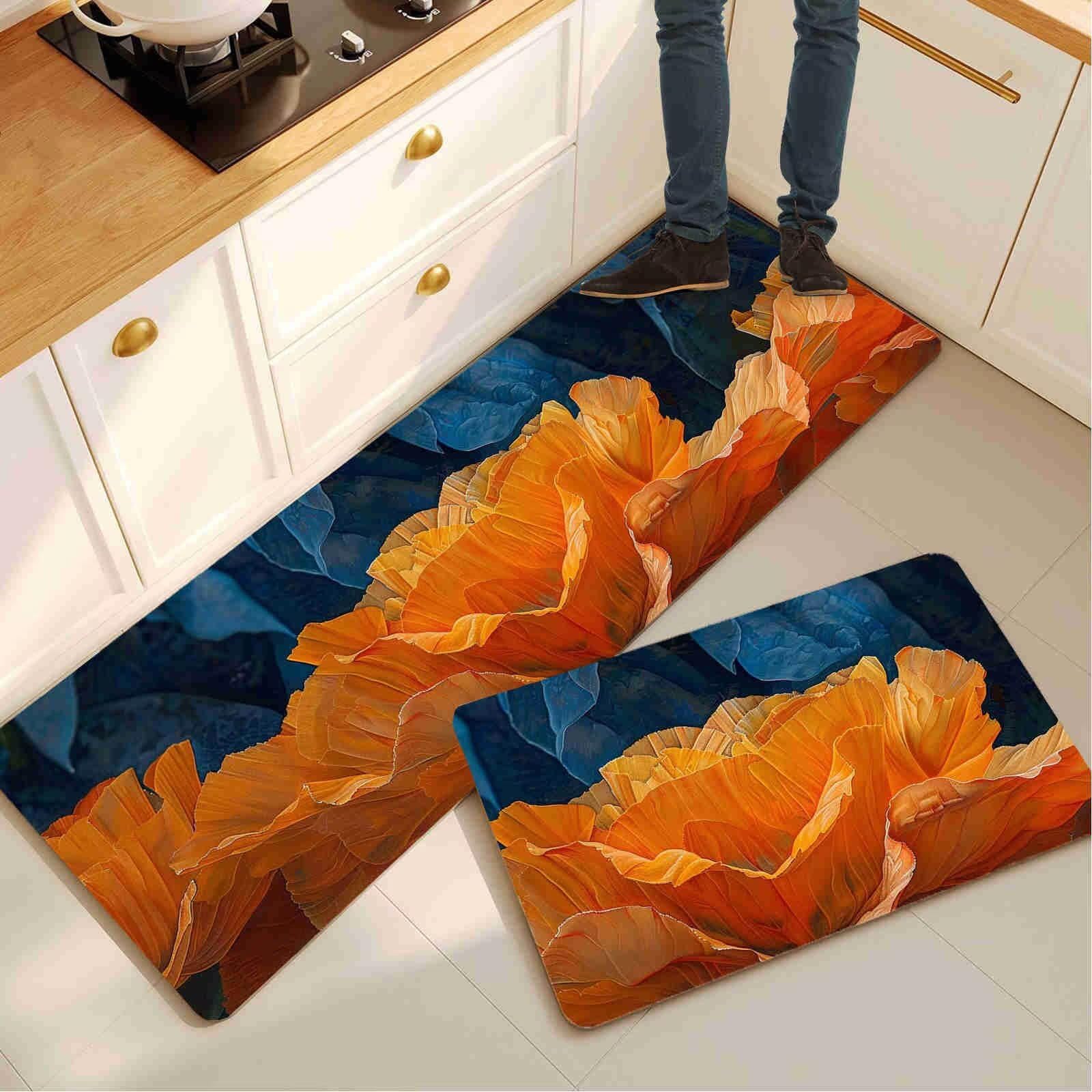 Tapis de cuisine devant évier motif plante pour protéger le couloir de cuisson