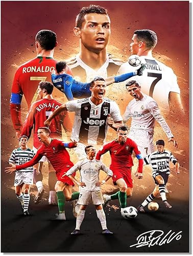 Póster firmado de Cristiano Ronaldo, superestrella del fútbol, para habitación de niños, decoración de pared del dormitorio, pósteres de estrellas