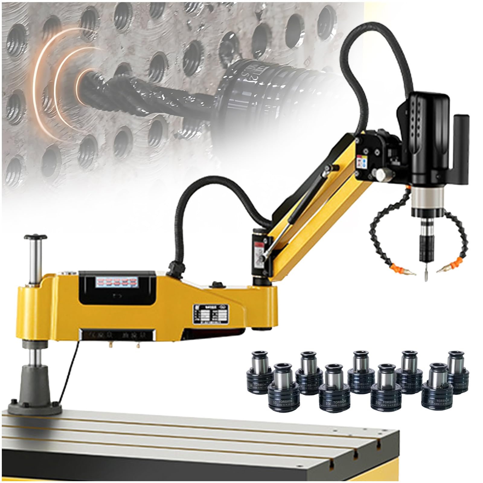 máquina de Roscado eléctrica con 600 RPM, Brazo de Roscado Flexible de 1000 mm, máquina de Roscado eléctrica CNC con Pantalla Táctil Inteligente y Pinzas (M3-M16) D
