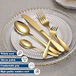 Cutlery Set 60 Pieces Service for 12, ReaNea Gold Flatware Set, Titanium Plating Cutlery Set Include Dinner Knives, Dinner Spoons, Dinner Forks, Salad Forks, Teaspoons, Dishwasher Safe
