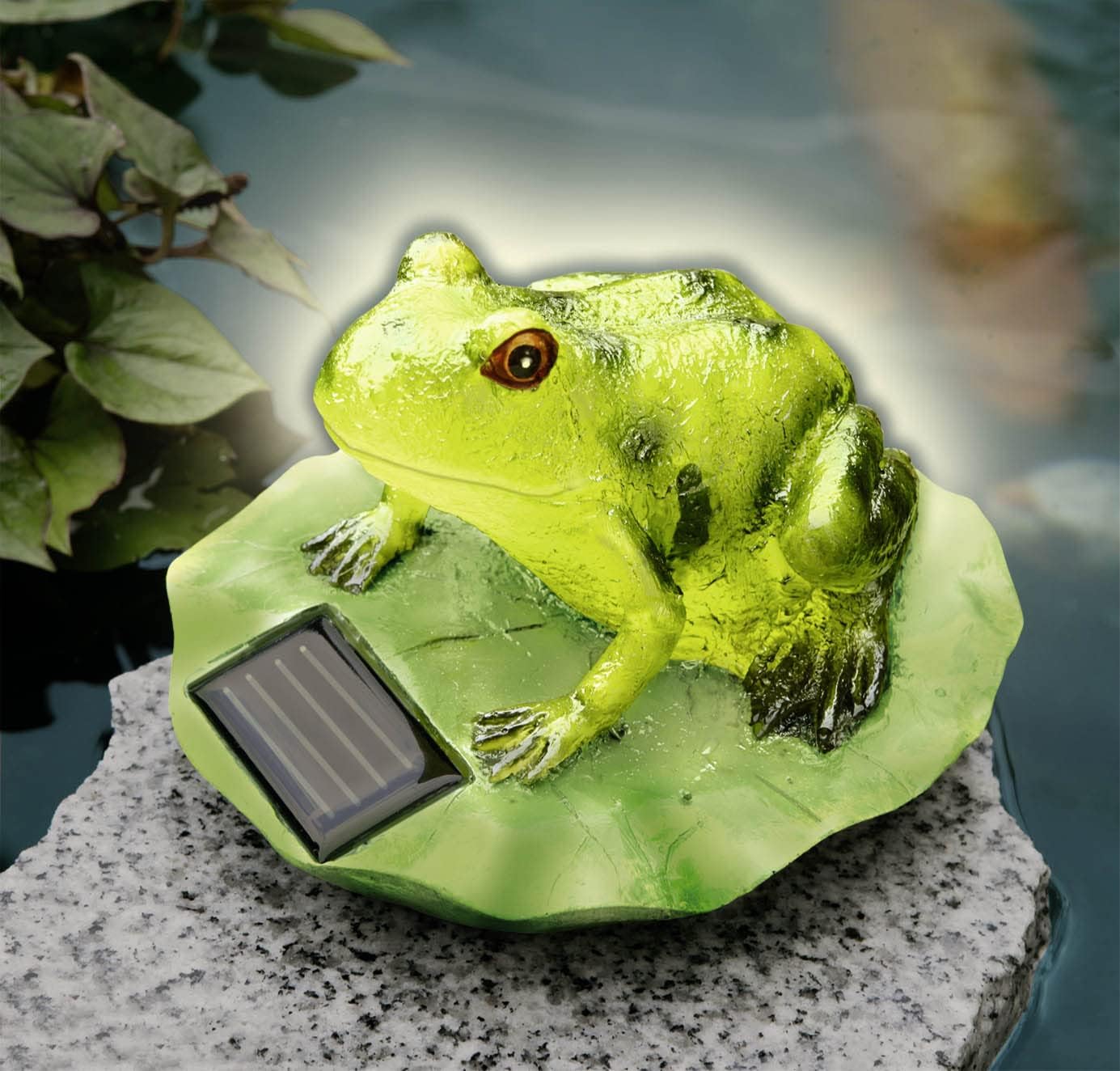BIZOI Solar Frosch Statue - Lustige Gartendeko Mit LED Beleuchtung Für Garten & Balkon