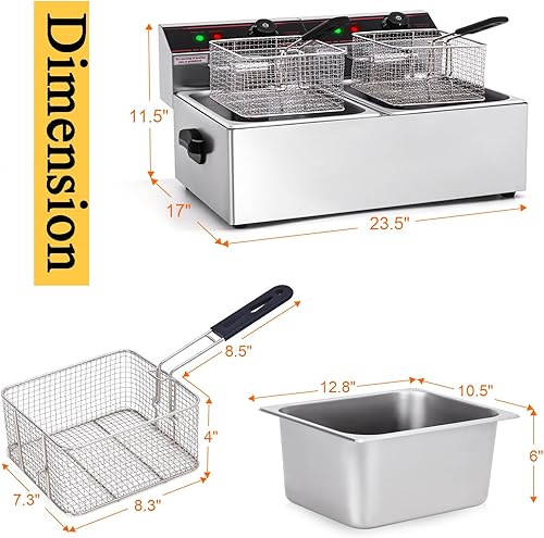 Miniatura 5 de KOTEK Freidora profunda con 2 canastas, freidora de encimera de acero inoxidable de 3400 W con tanques dobles extraíbles, control de temperatura y