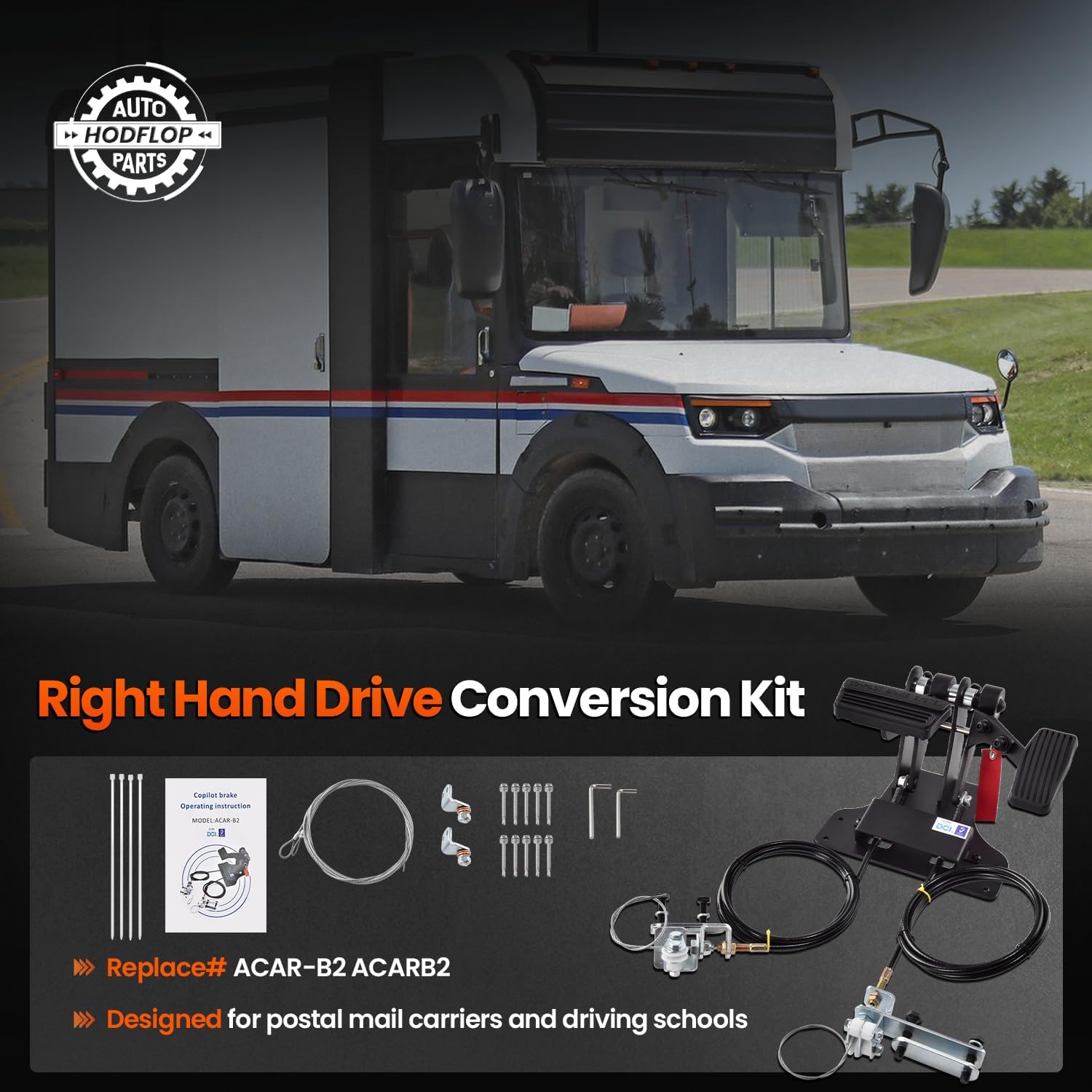 Right Hand Drive Conversion Kit, RHD Control, Postal Carrier Driving School Right Side Drive, RHD Brake and Gas Pedal for Driver Training Vehicle Dual Control Pedal Replace# ACAR-B2 ACARB2