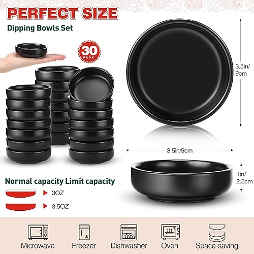 Miniatura 2 de Roshtia 30 cuencos de cerámica para salsa de soja a granel asiáticos de 3.5 onzas, cuencos de porcelana para sushi de 3 onzas, platos pequeños para