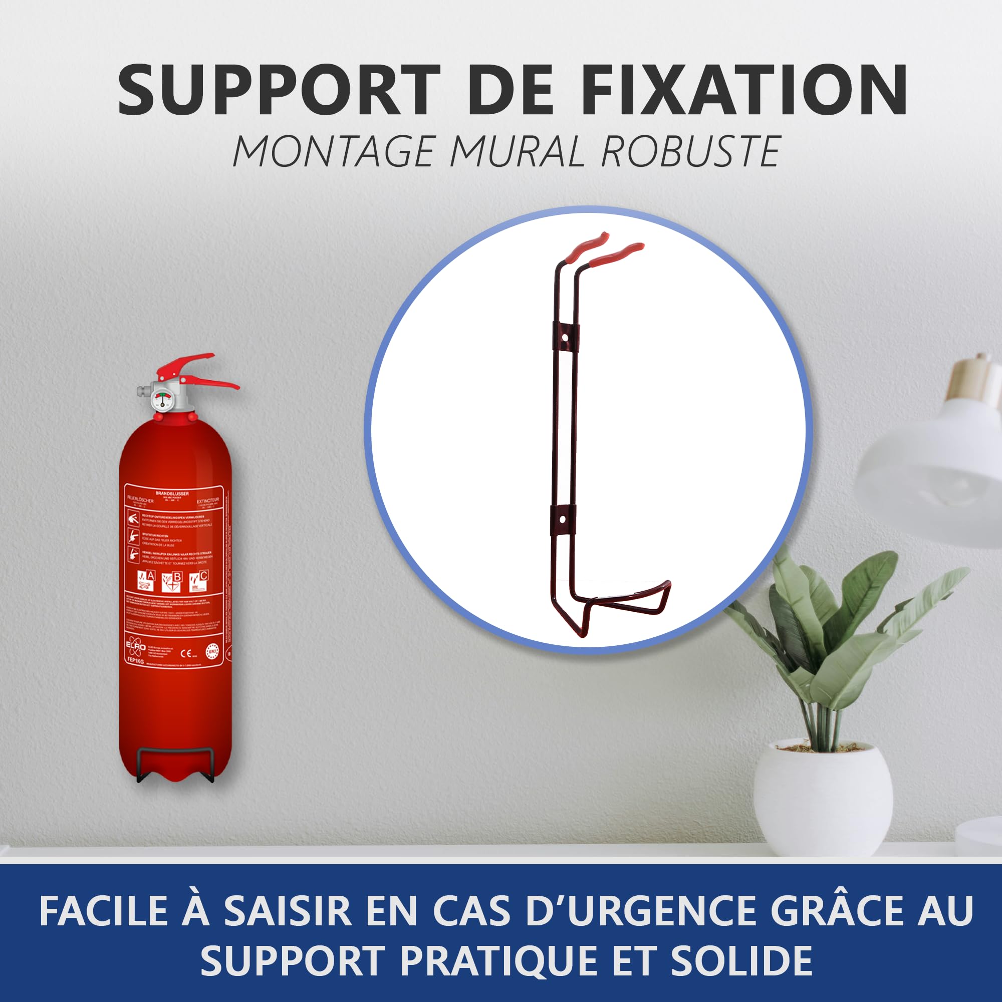 ELRO FEP1KG Extincteur à Poudre 1 kg – Classes ABC – pour Voiture, Maison, Caravane, Garage – Certifié en 3