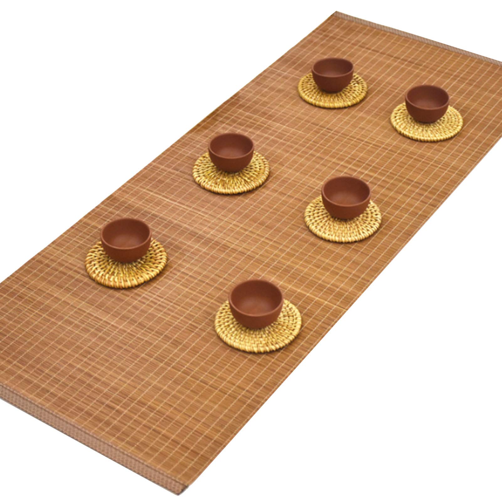 Chemin de Table en Bambou, Bambou Naturel avec Bordure en Tissu, napperon antidérapant, napperons de décoration de Table d'hôtel de fête, Rideau en Bambou ombragé(30x60cm)