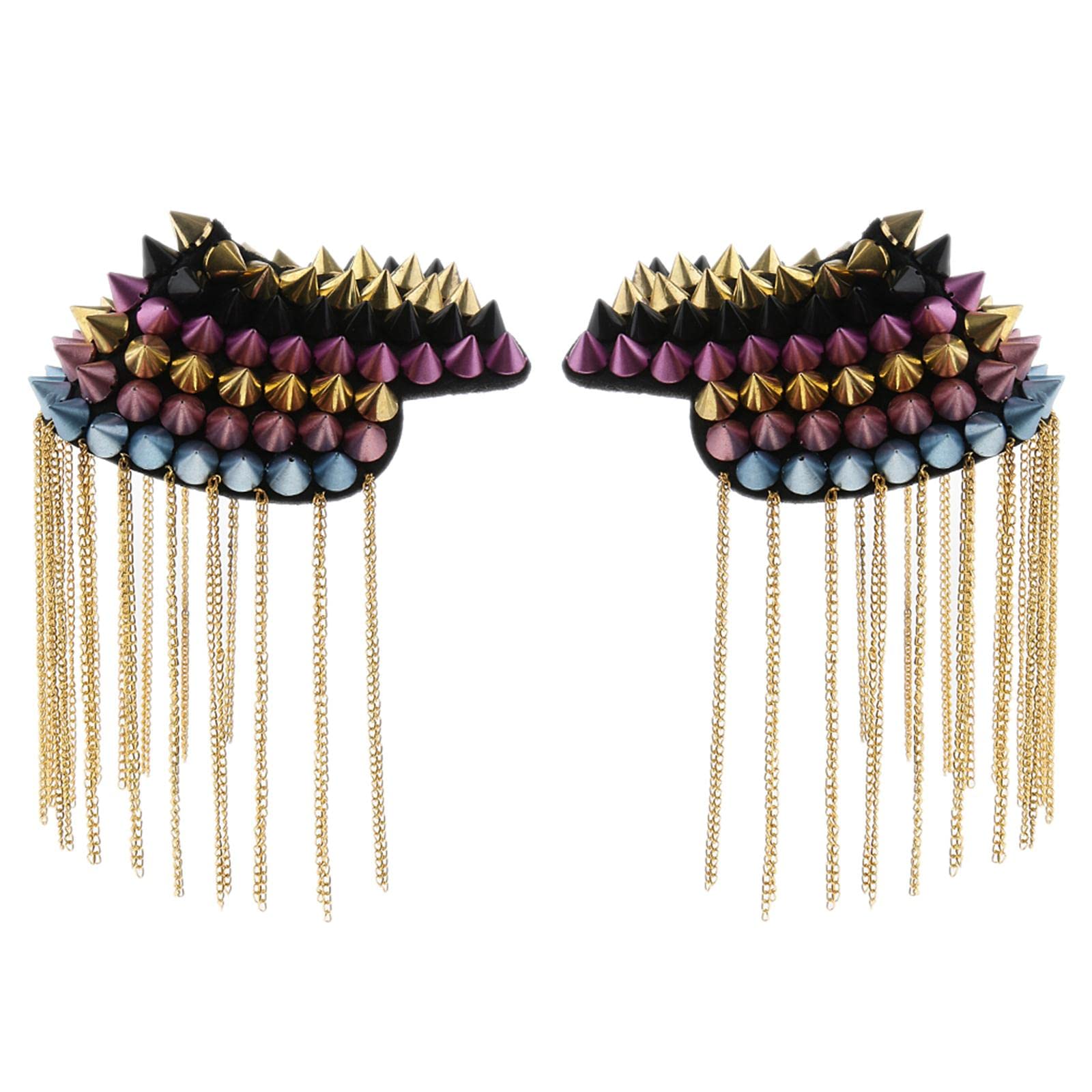 MYADDICTION 2pcs Multicolor Rivet Spike Tassel Brooch Epaulette Shoulder Board Mark Jewelry & Watches | Fashion Jewelry | Pins & Brooches Accessory for party or performance