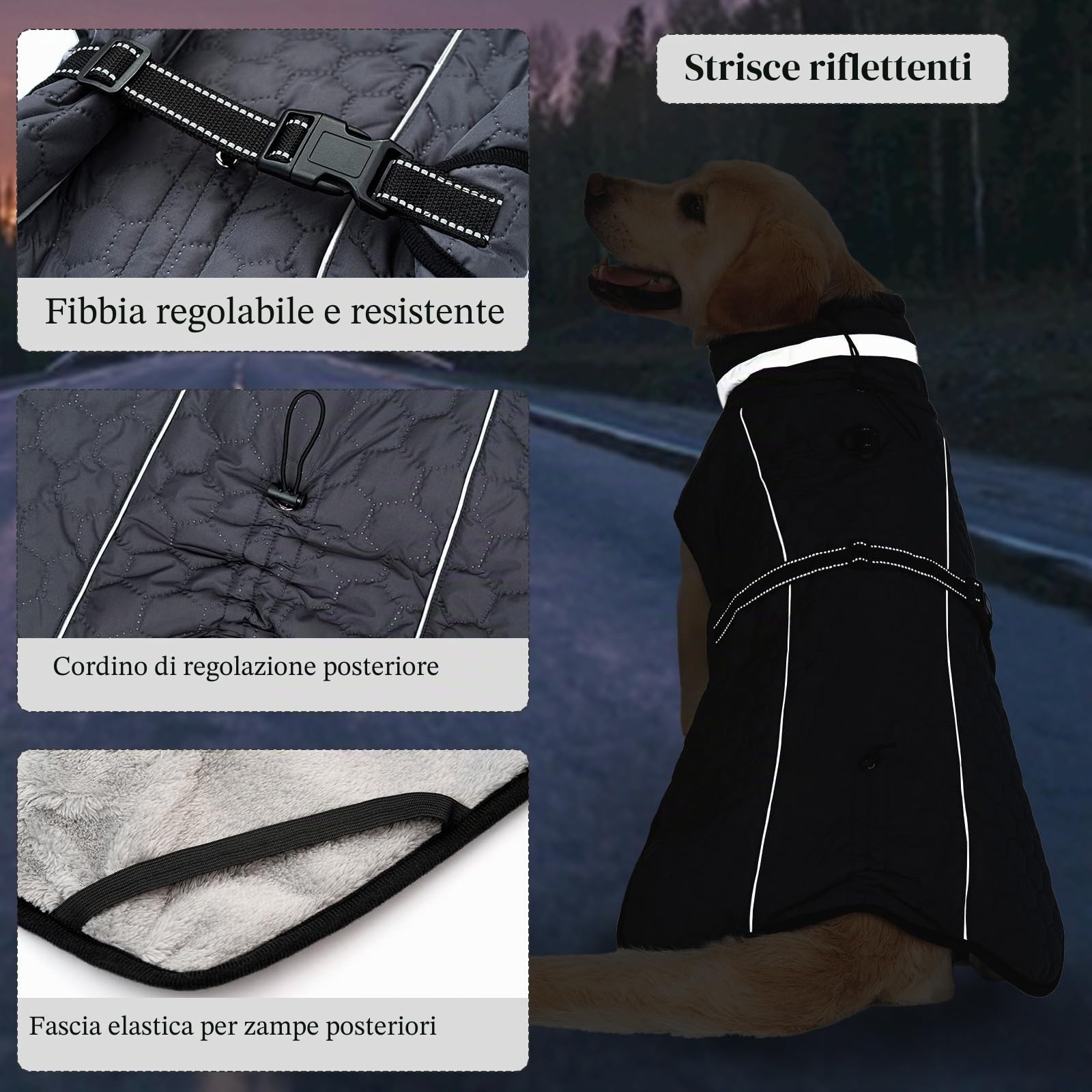 Cappotto Impermeabile Cane Giubbotto Pile per Cani con Imbracatura Invernale Caldo Cappotti Giubbotto Impermeabile per Cani Regolabile Riflettente Cappottino Cane Taglia Piccola Media Grande