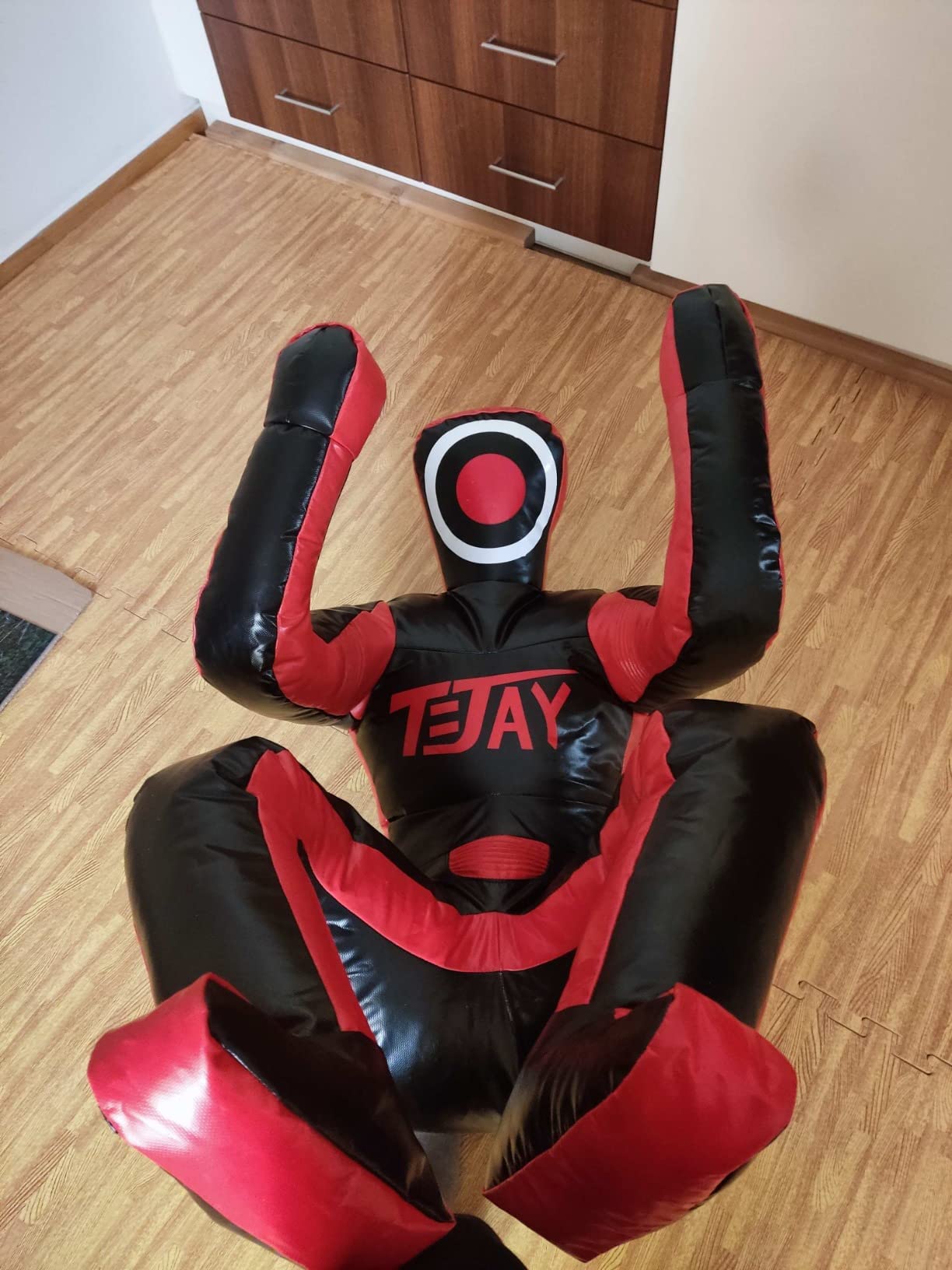 TEJAY - Mannequin de Lutte pour Judo, Sac de Frappe, factice de Lutte BJJ, Position défensive, soumission de JIU Jitsu brésilien, Auto-défense, en Vinyle, 177,8 cm, Non rempli, Noir, L