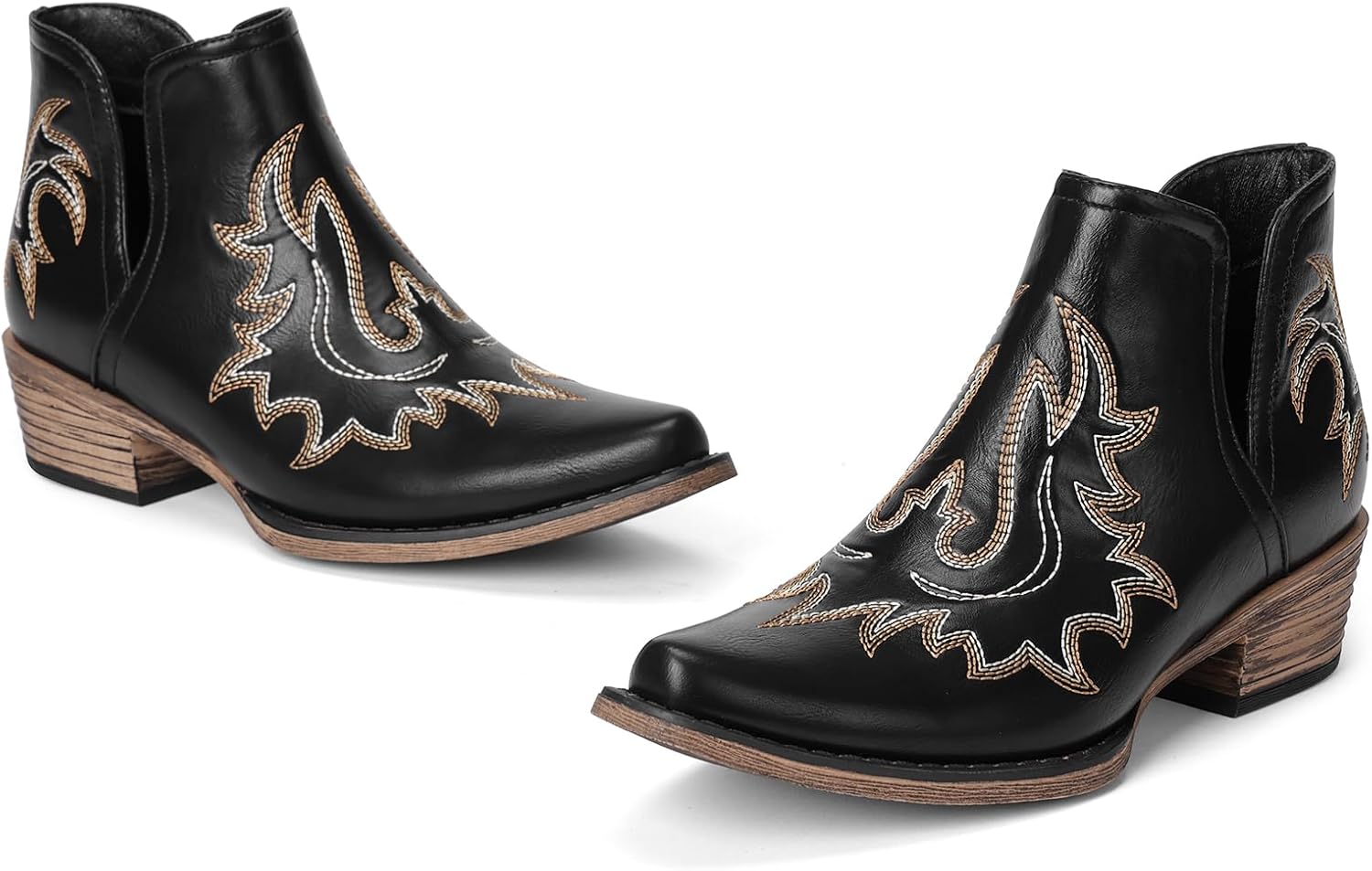 Ankle Cowboy Boots for Women - Cowgirl Booties, Western Short Boots Chunky Heels Pointed Toe(UNDERSIZE: PLEASE SELECT SIZE UP) 8 Black image 6 of 7 B0DR8D92F1