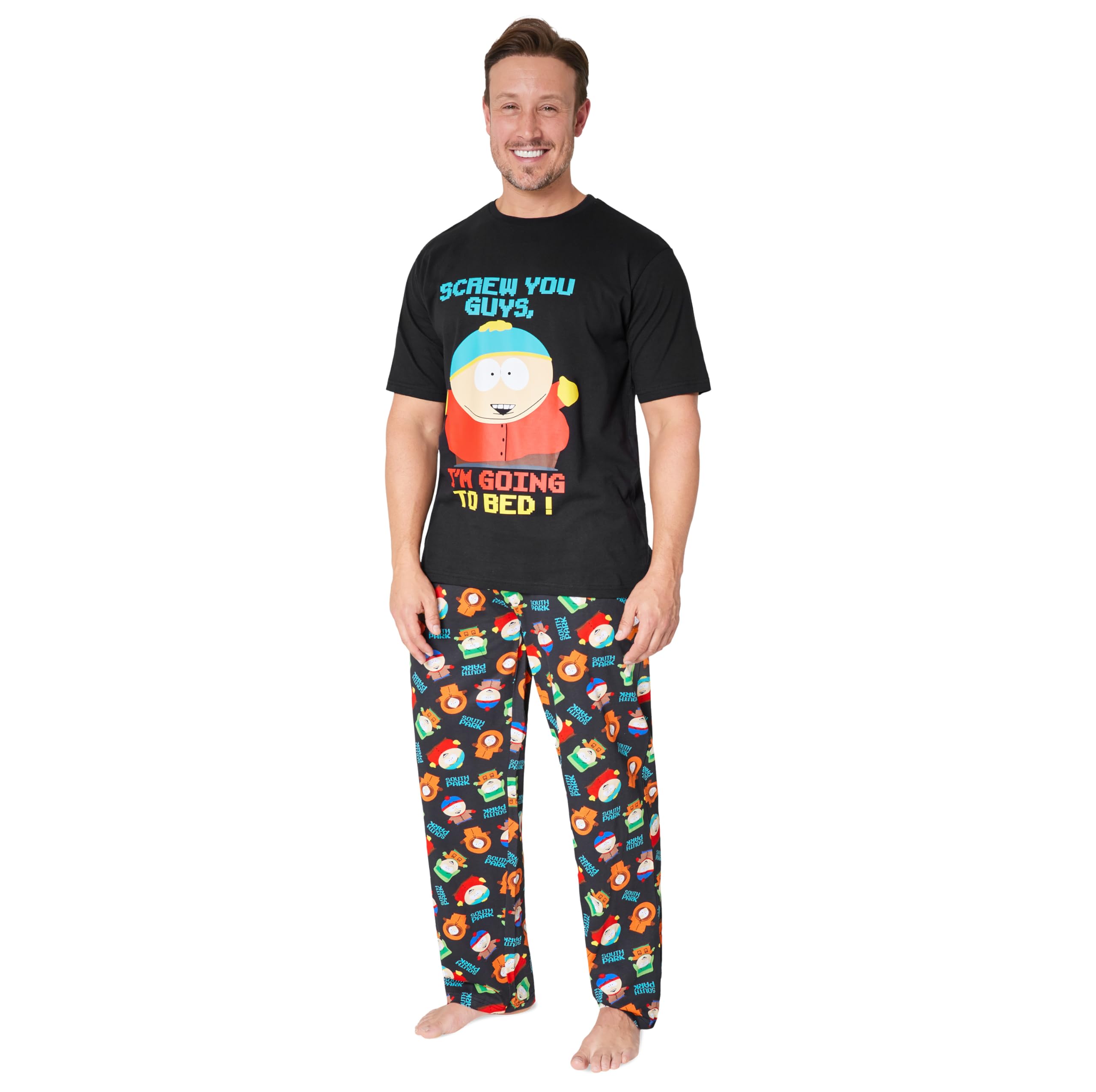 Mens Pyjamas Set T-Shirt Long Bottoms Teens PJs Comfy Loungewear Kenny Eric Cartman Nightwear Funny Gifts for Men