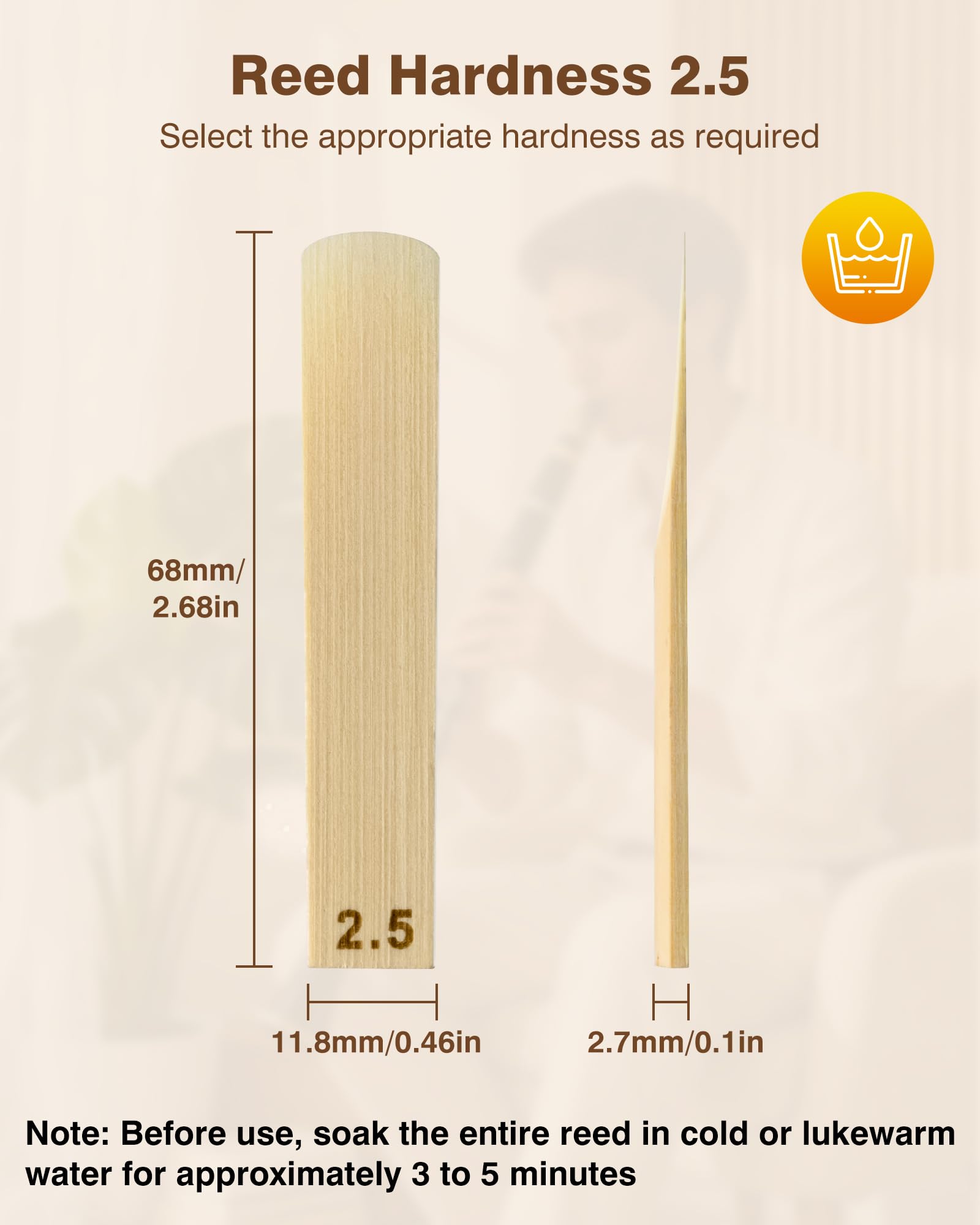 New Bee 10 Anches de Clarinette Sib (Si Bémol), Roseau Naturel, Coupe Française pour Son Pur, Boîte Individuelle Étanche contre Humidité, Idéal pour Débutants et Professionnels, Force 2,5