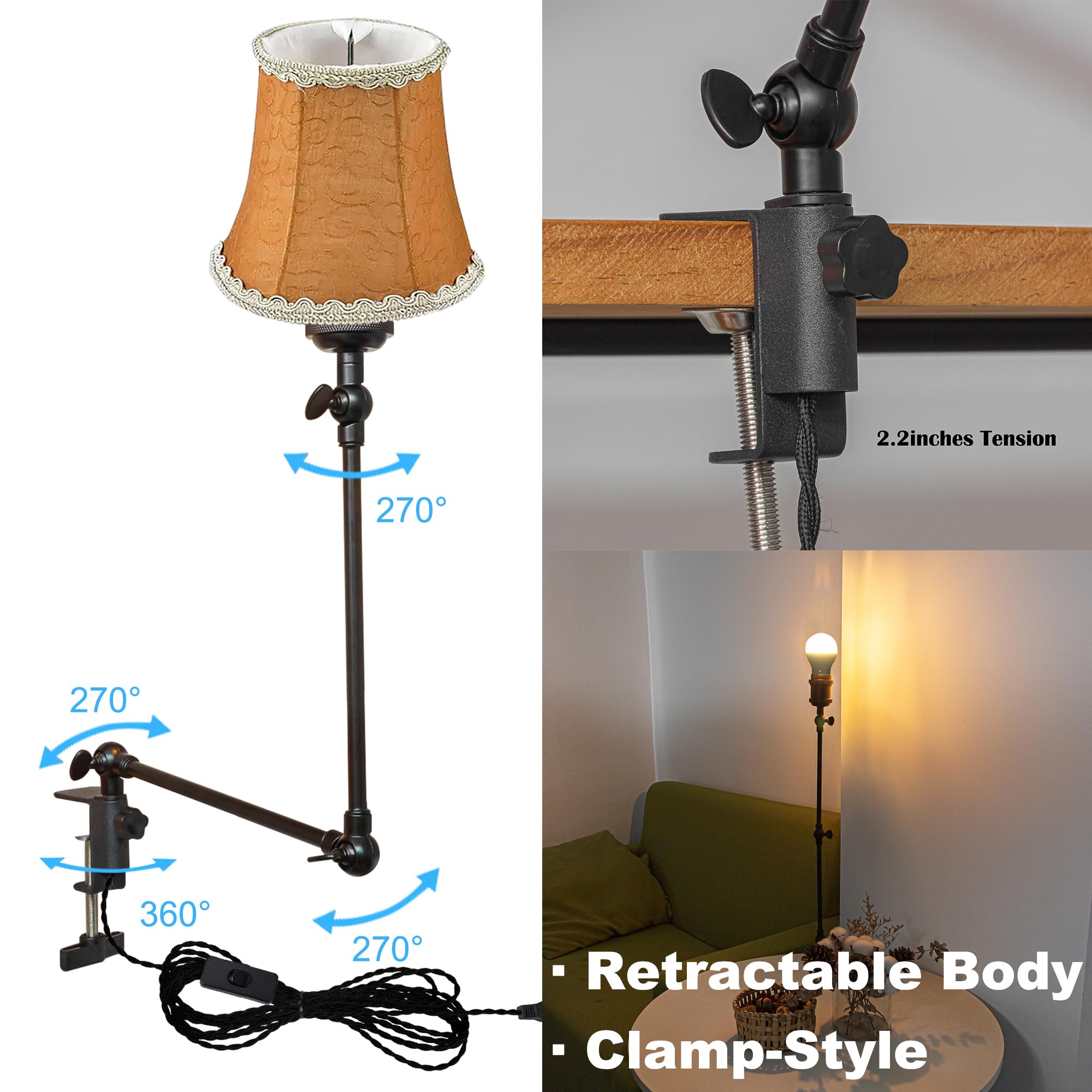 Klemmleuchte mit Fernsteuerung,1 Packung Leselampe mit 2,5 m Kabel, Dimmbar Nachttischlampe,Augenpflege Schreibtischlampe für Büro Heimgebrauch, E27 Lampenhalterung - DZ0332/18