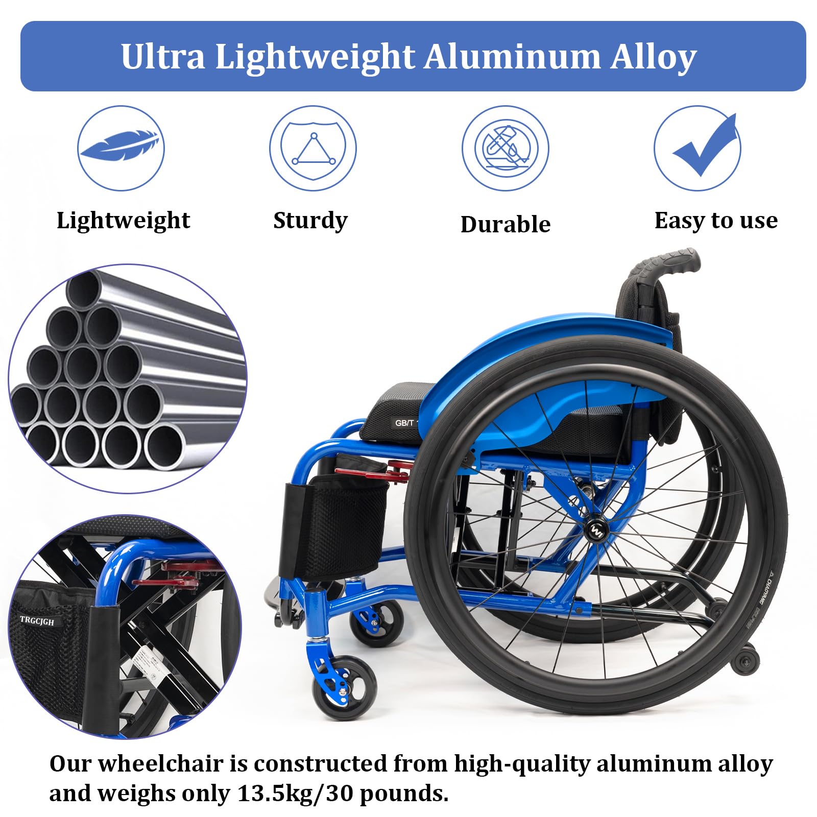 Sedia a rotelle Pieghevole, Carrozzina per disabili, Manuale, Cintura di Sicurezza, Leggera, Poggiapiedi Pieghevole(42cm/16.5in Seat,Black)