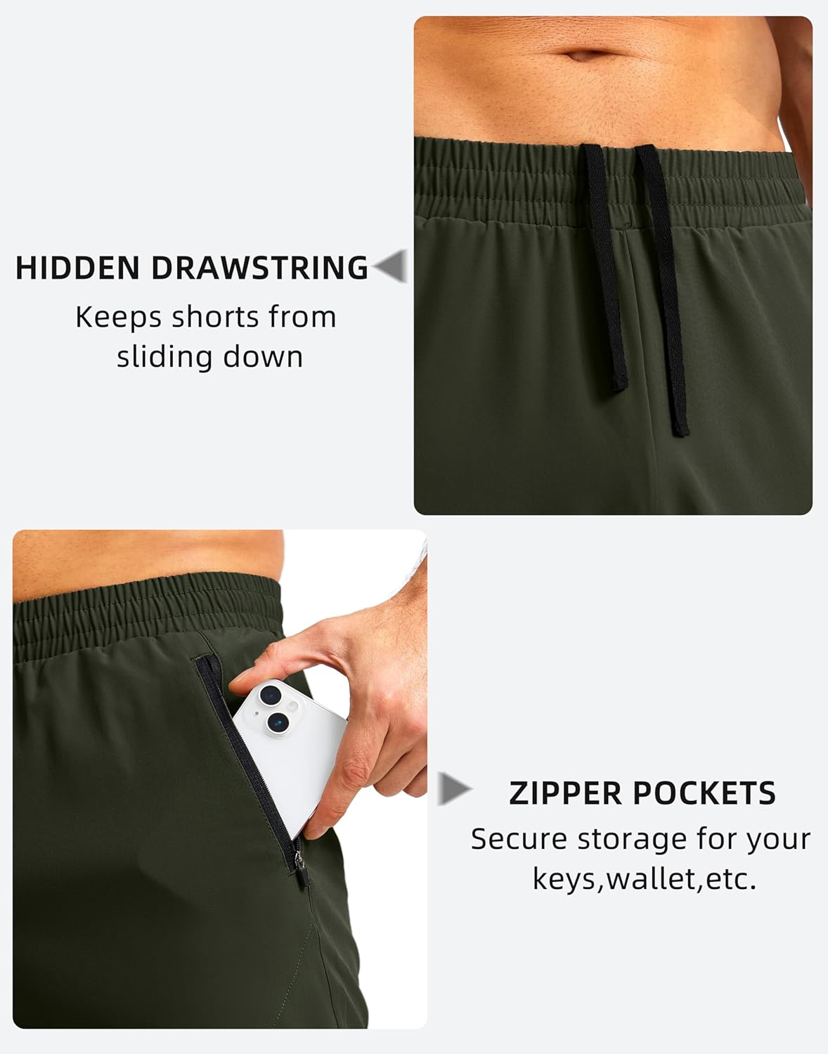 Pudolla Men's Workout Shorts 9" Lightweight Athletic Gym Shorts for Men Running Exercise Casual with Zipper Pockets - Image 4