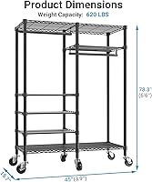 Vista 9 de VIPEK R4C - Perchero portátil con ruedas, resistente, ajustable, para ropa de armario, con ruedas bloqueables, color negro, con cubierta