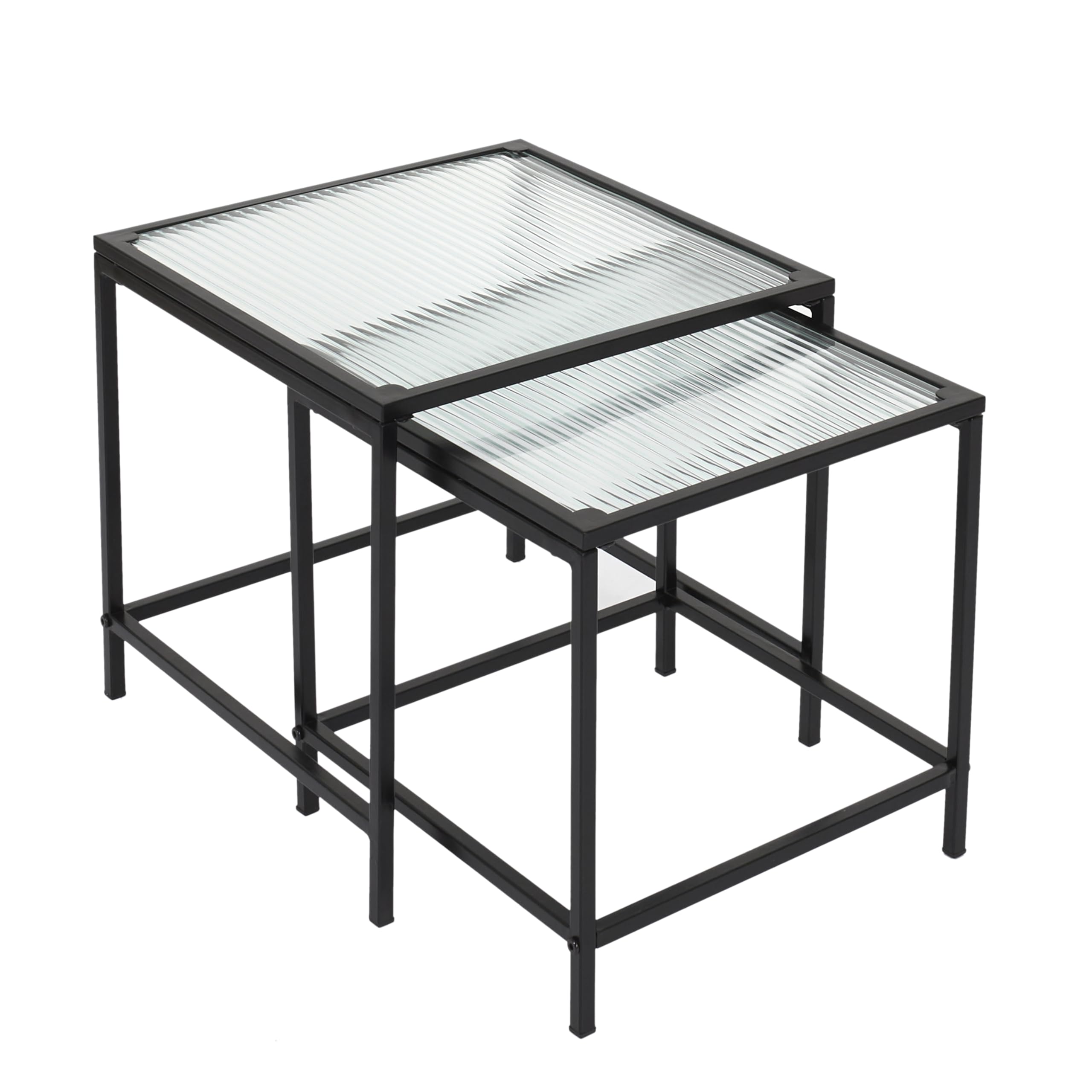 HOME DECO FACTORY - HD7195 Table Gigogne en Verre Trempé et Fer - Élégante et Moderne - pour Salon ou Chambre - Dimensions Grande 40 x 38 x 40 cm - Petite 35 x 35 x 35 cm - Couleur Noir