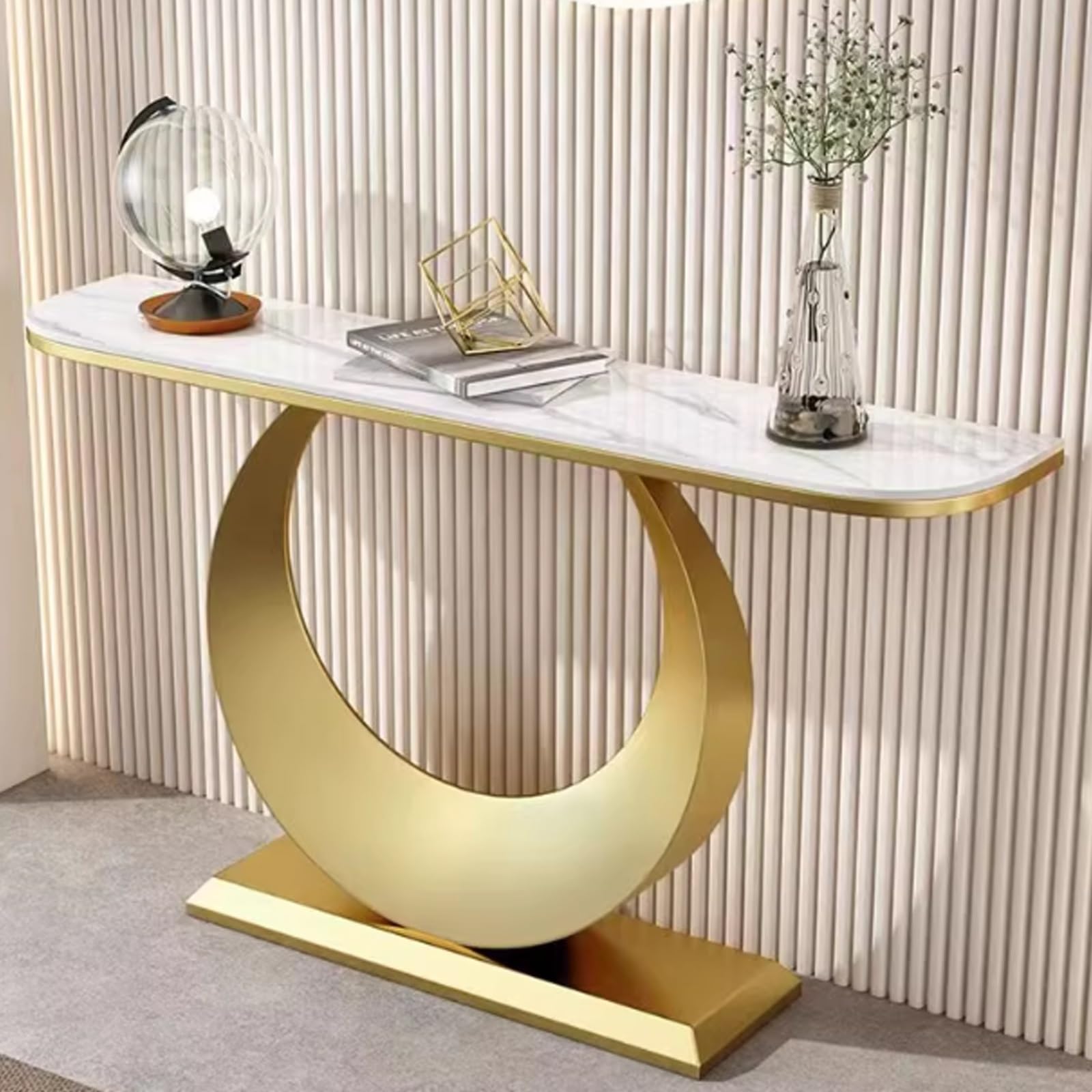 Tavolino consolle Moderno, tavolino da Ingresso con Base, consolle per Soggiorno, tavolino semicircolare da Divano, per Soggiorno, corridoio e Ingresso (100 cm/39,4")