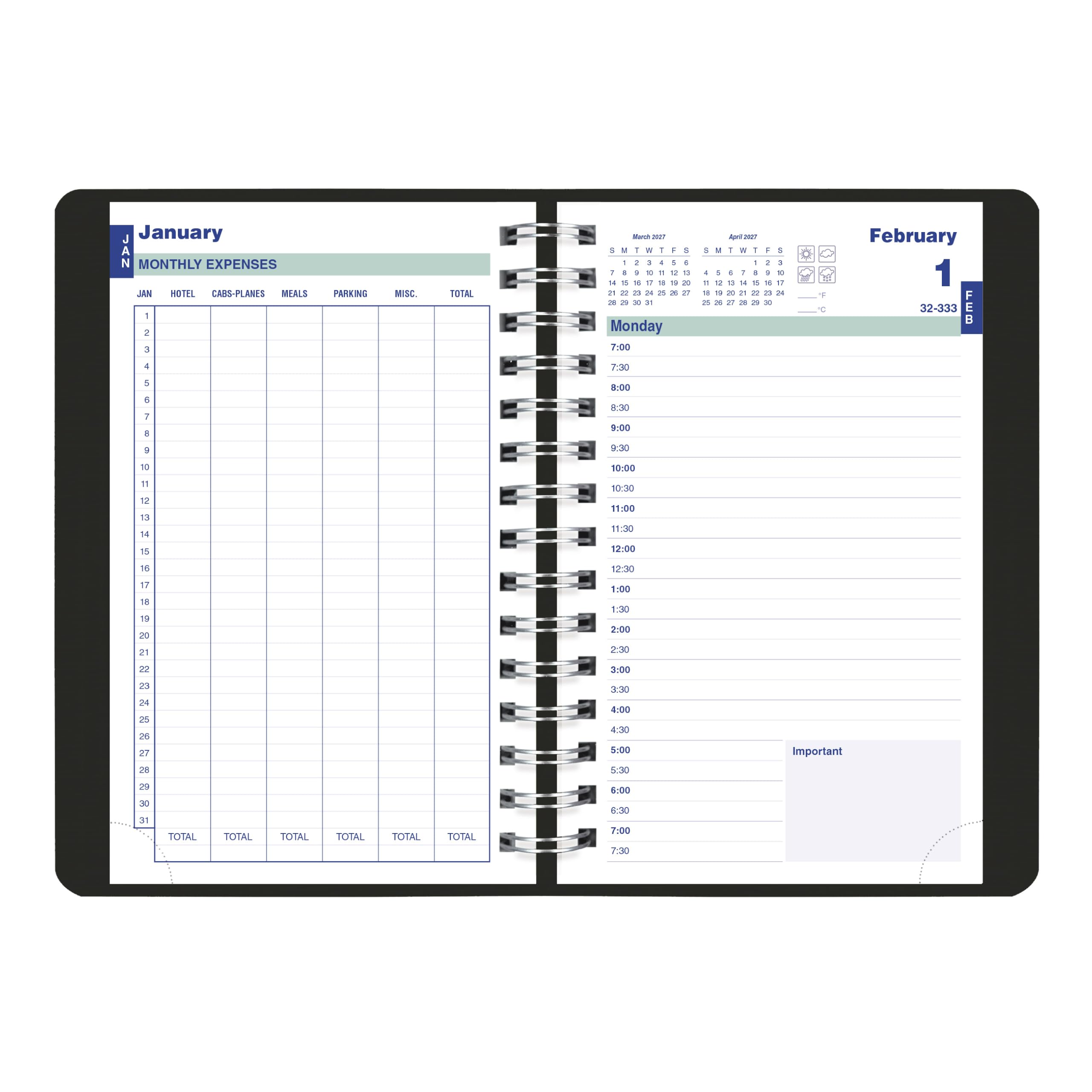 Blueline® Agenda giornaliera 2027, agenda giornaliera, 12 mesi, da gennaio a dicembre, 20,3 x 12,7 cm, nero (C1504W.81)