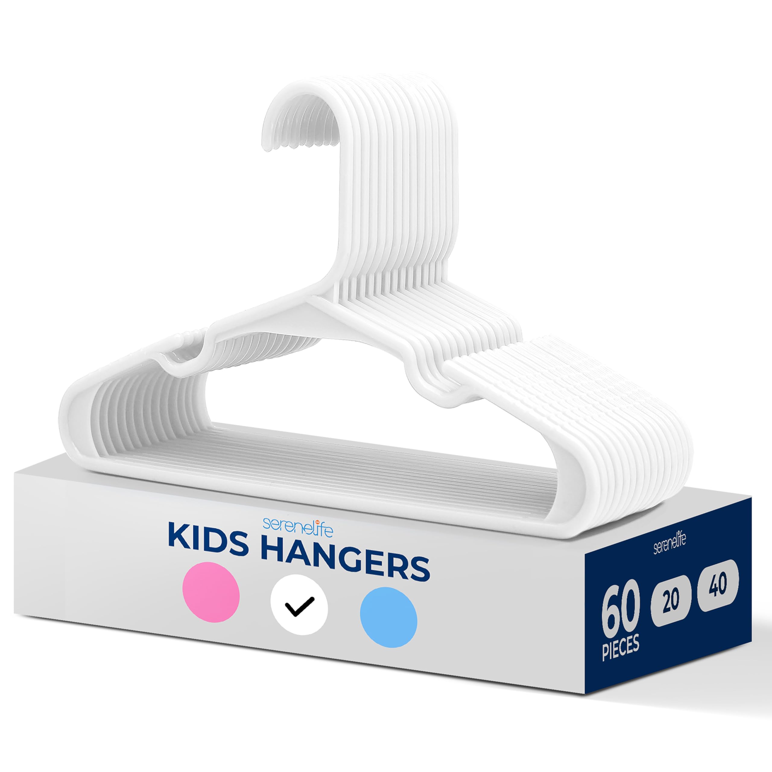 SereneLife 60 Pack Plastic Kids Hangers – Non-Slip Baby Hangers for Closet, Space-Saving Thin Design for Organizing Clothes, Infant, Toddler, and Newborn Clothing (White)