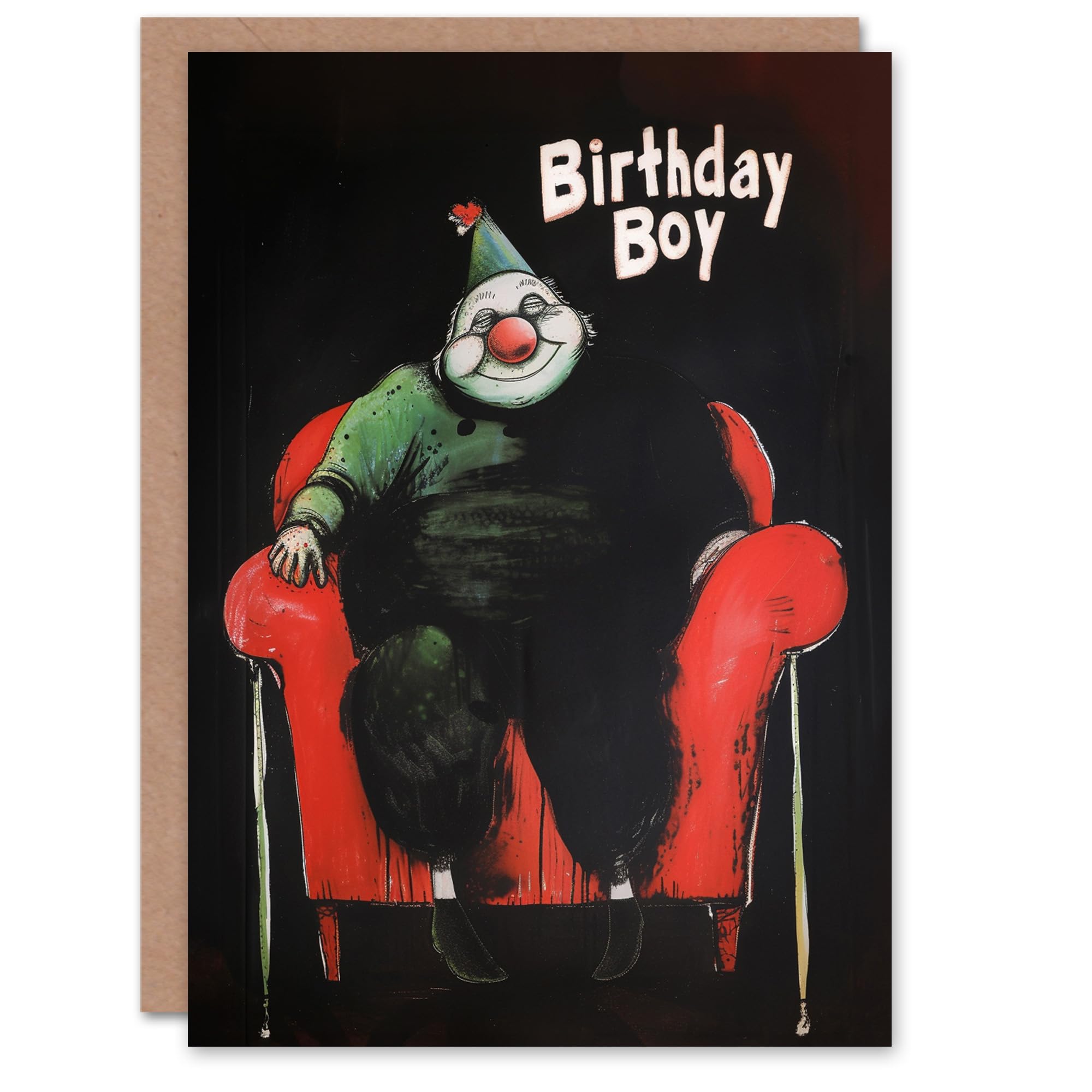 Artery8 Birthday Card Weird Clown Creepy Smile Scary Dark For Him Man Male Dad Brother Son Papa Grandad Greeting Card