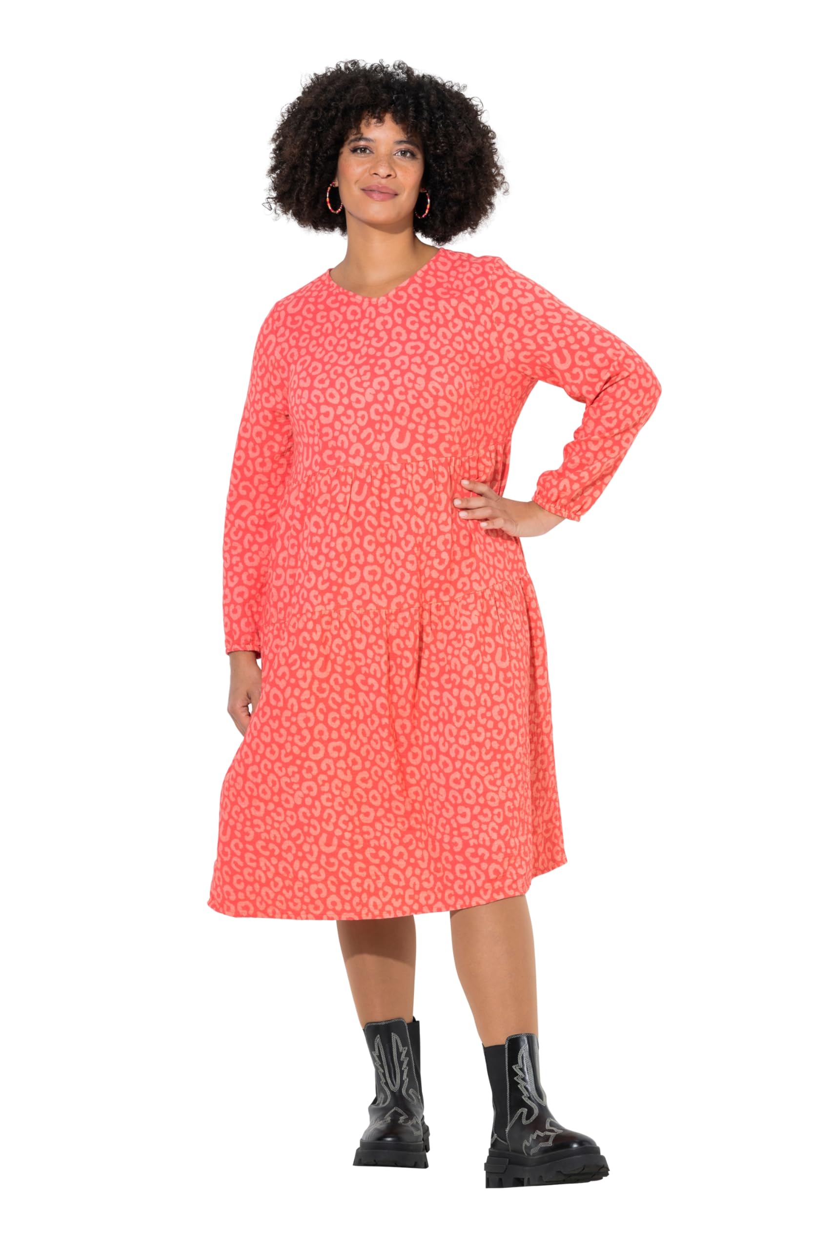 Angel of Style Damen große Größen Übergrößen Plus Size Midikleid, A-Linie, Musselin, Leomuster 848828