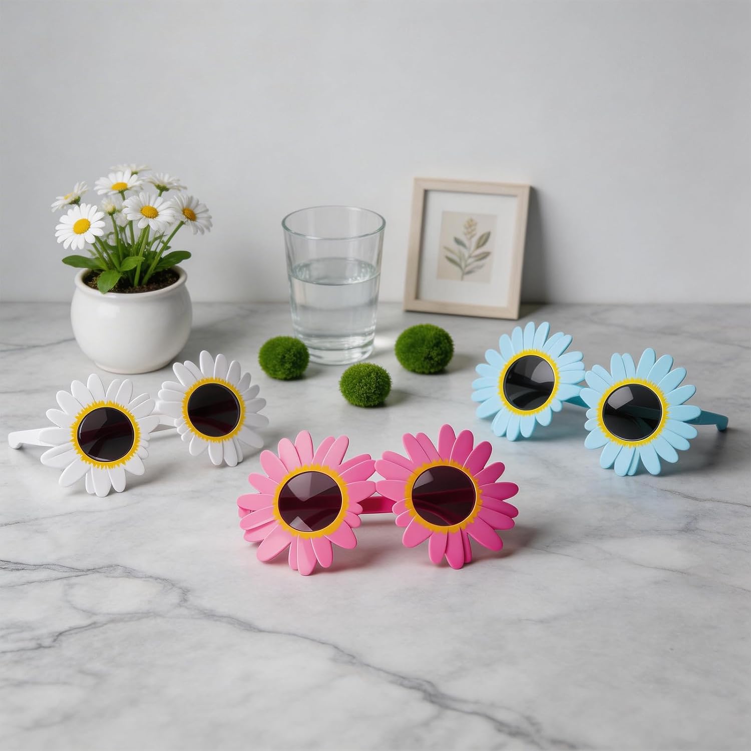 Sunflower Glasses Daisy Sunglasses Toddler Cartoon Flower Sunglasses Secure Fit for Kids Women Costume Photo Party