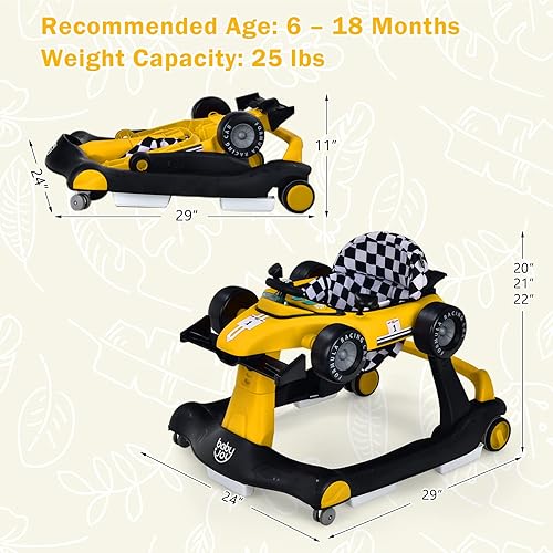 Miniatura 17 de BABY JOY Andador de bebé 4 en 1, caminador de actividad plegable con altura y velocidad ajustables, música, luces, antivuelco, andador de empuje