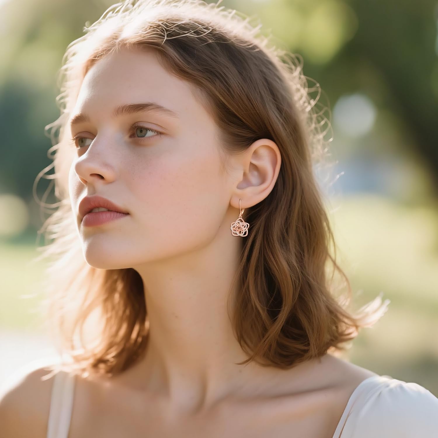 AOBOCO Rose Flower Leverback Dangle Earrings 925 Sterling Silver Flower Earrings for Women Lovers Wedding Elegant Jewelry Girlfriend Valentines Birthday Gifts - Image 3