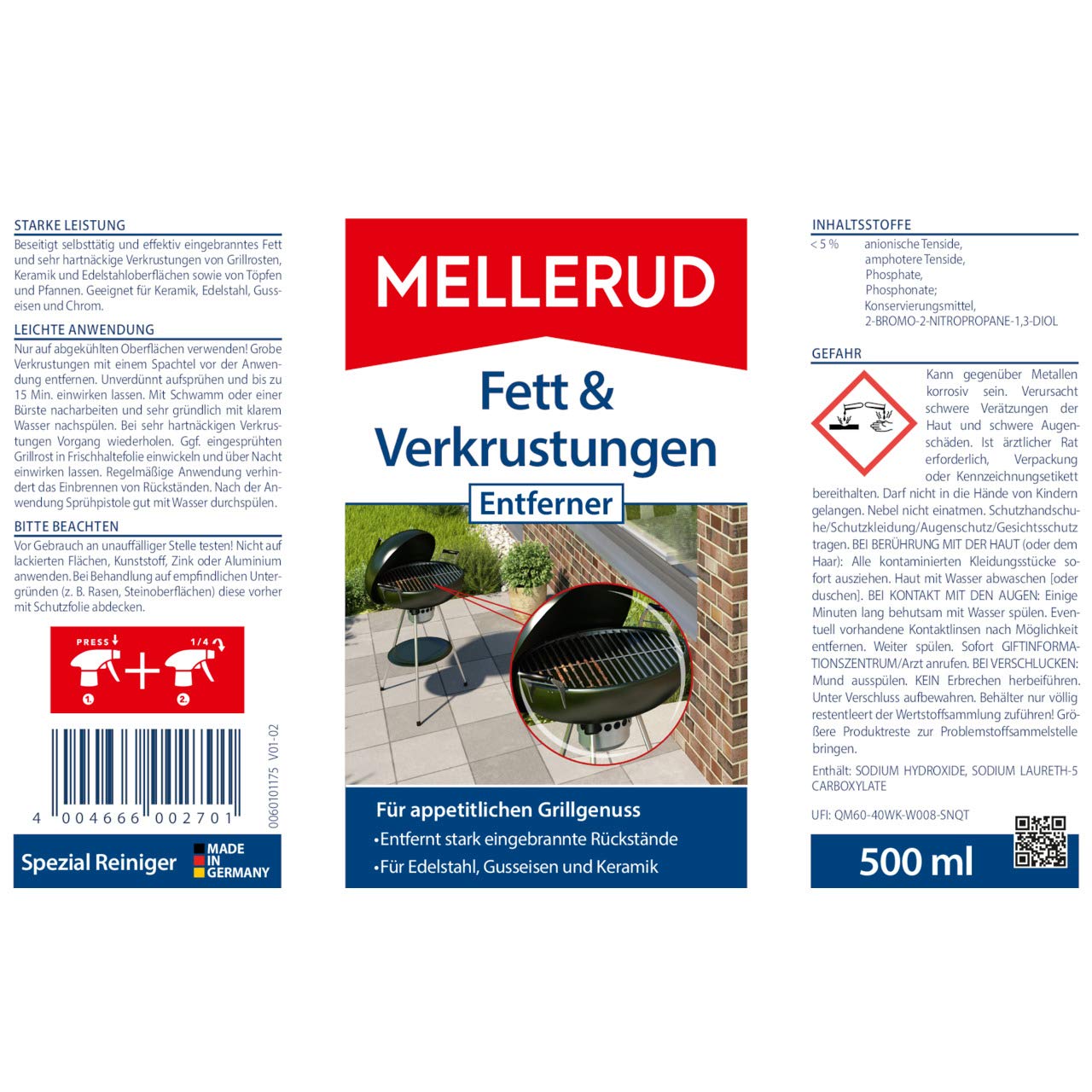 Detergente Per Grill E Barbecue Mellerud - Spray Sgrassante Con Schiuma Adesiva, 0.46L - Foto 9